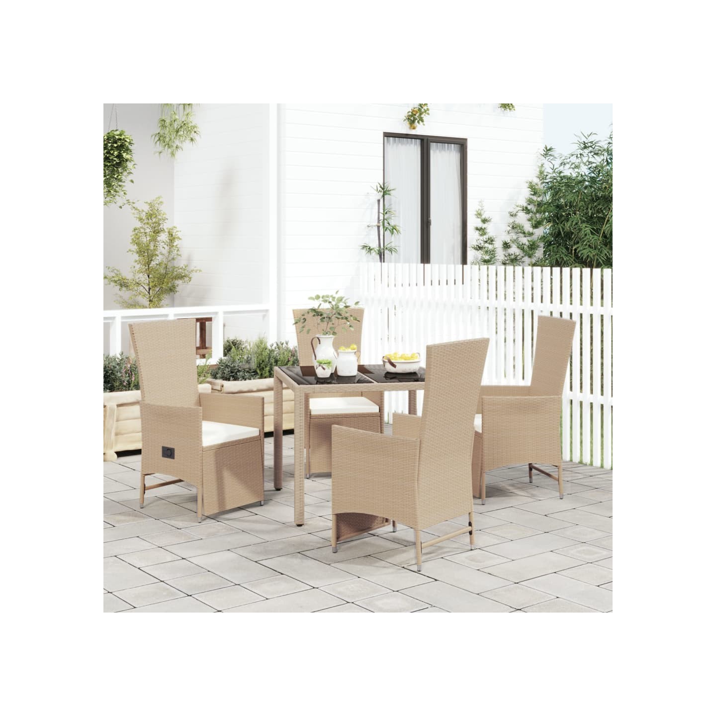 Ensemble à manger de jardin avec coussins 5pcs Beige poly rotin