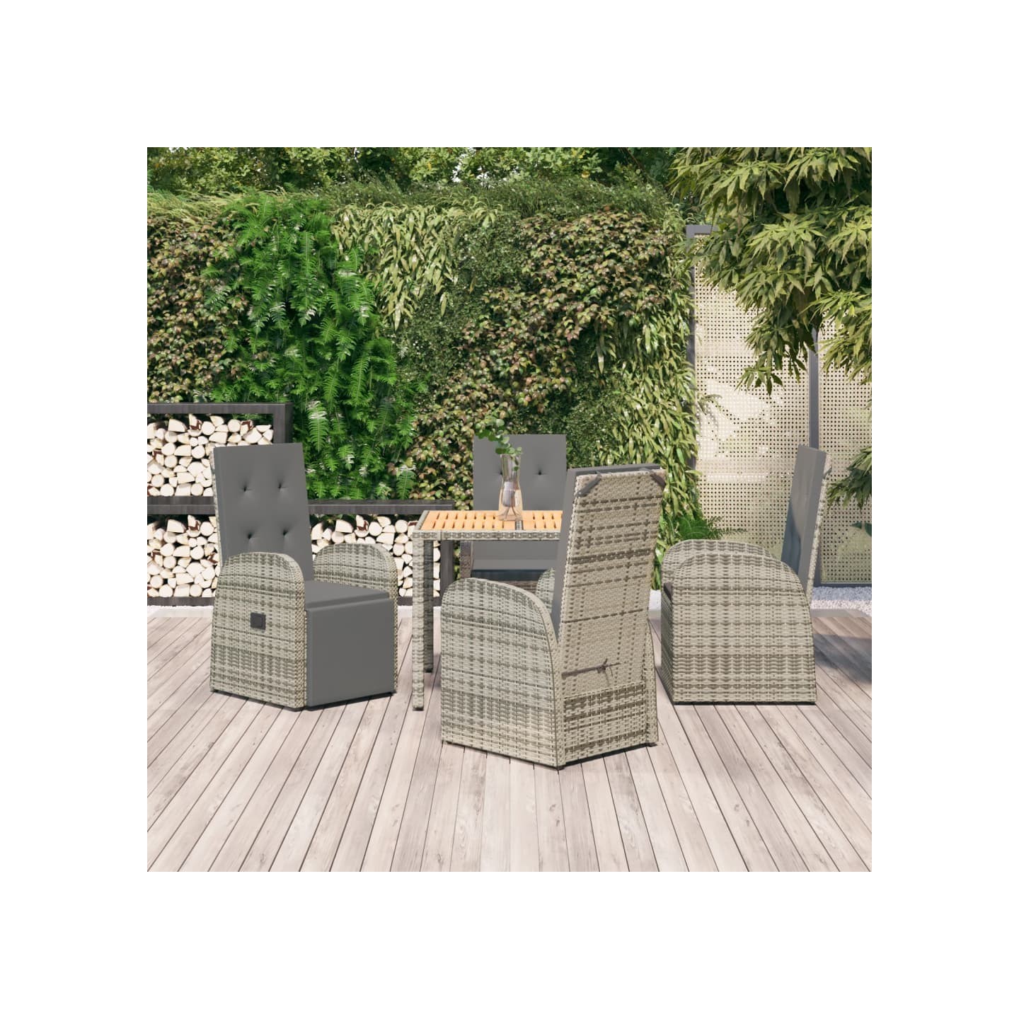 Ensemble à manger de jardin 5 pcs coussins gris résine tressée