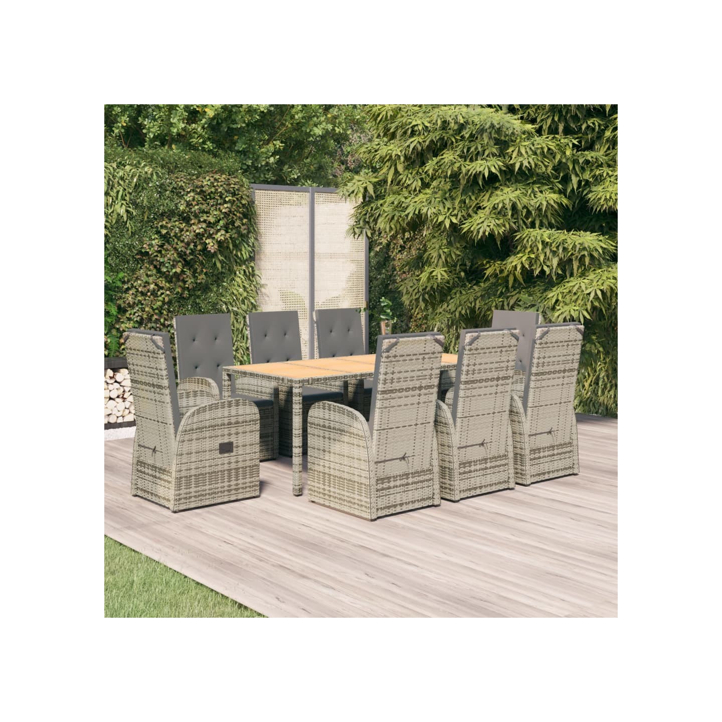 Ensemble à manger de jardin 9 pcs coussins gris résine tressée