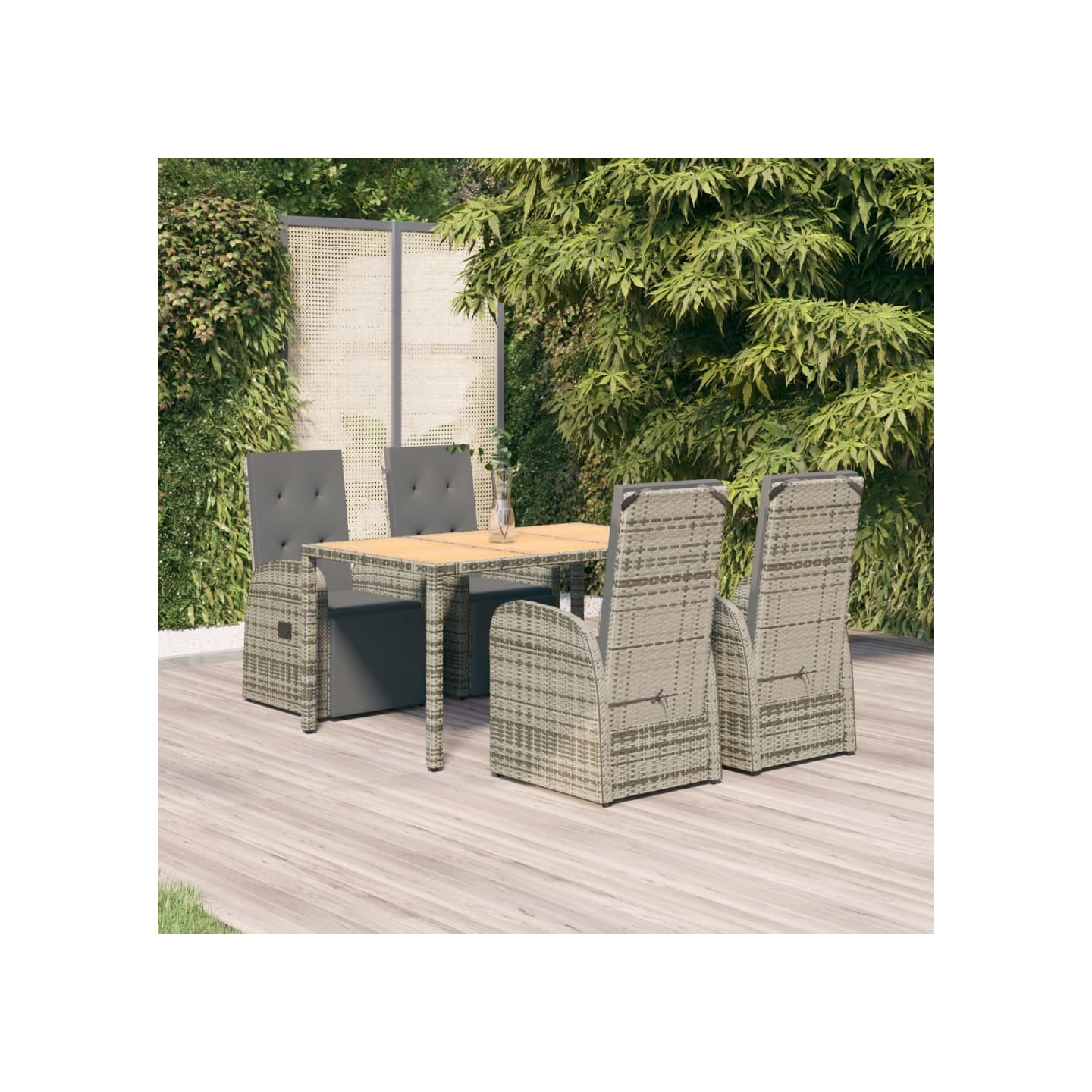 Ensemble à manger de jardin 5 pcs coussins gris résine tressée