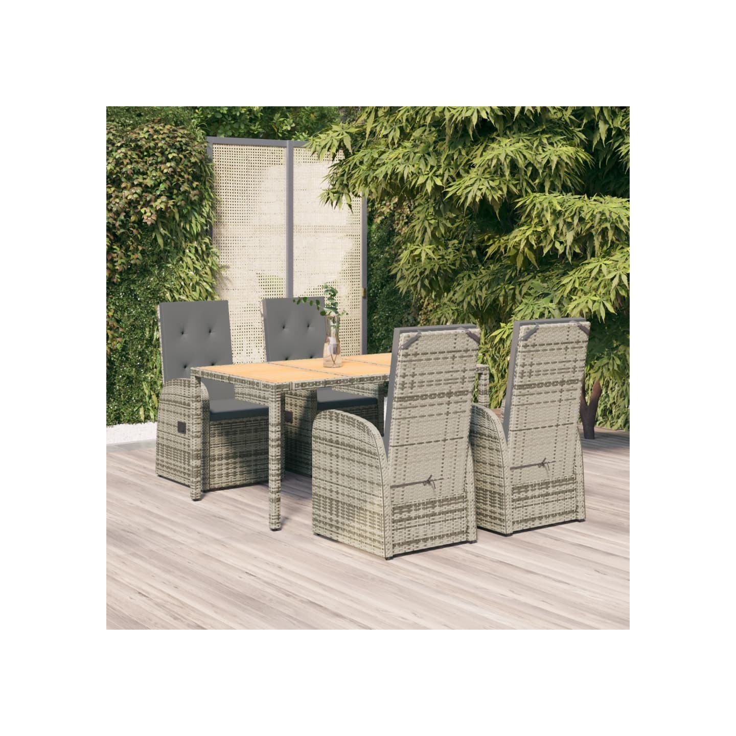 Ensemble à manger de jardin 5 pcs coussins gris résine tressée