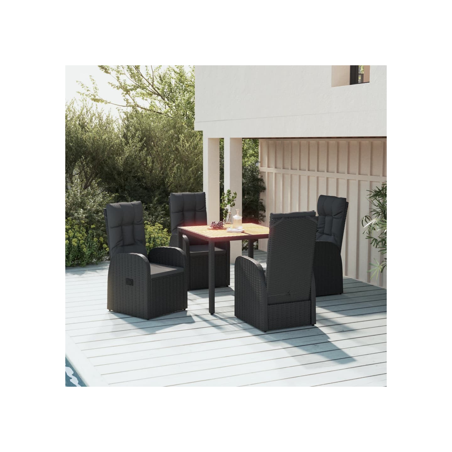 Ensemble à manger de jardin coussins 5pcs Noir Résine tressée