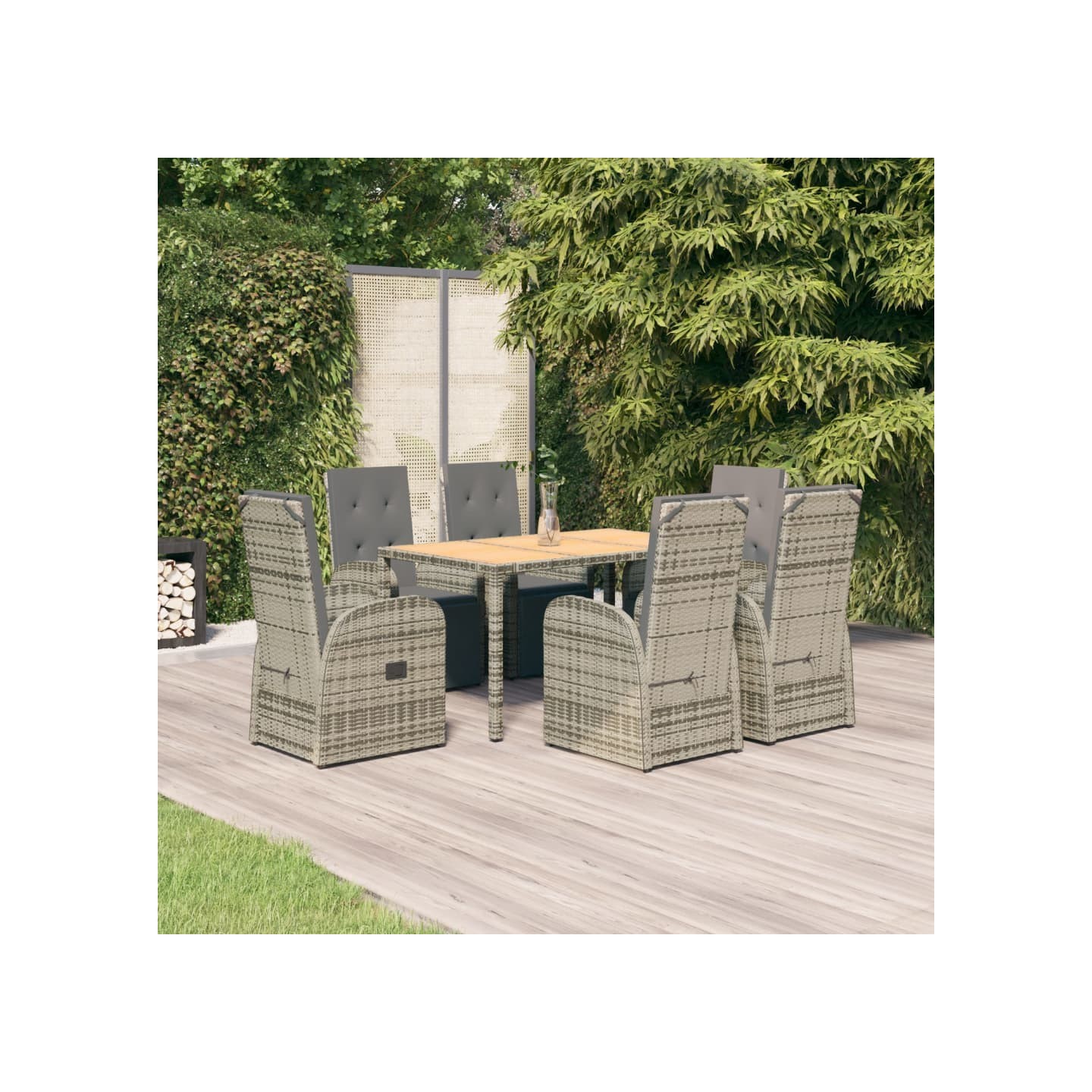 Ensemble à manger de jardin et coussins 7 pcs gris rotin