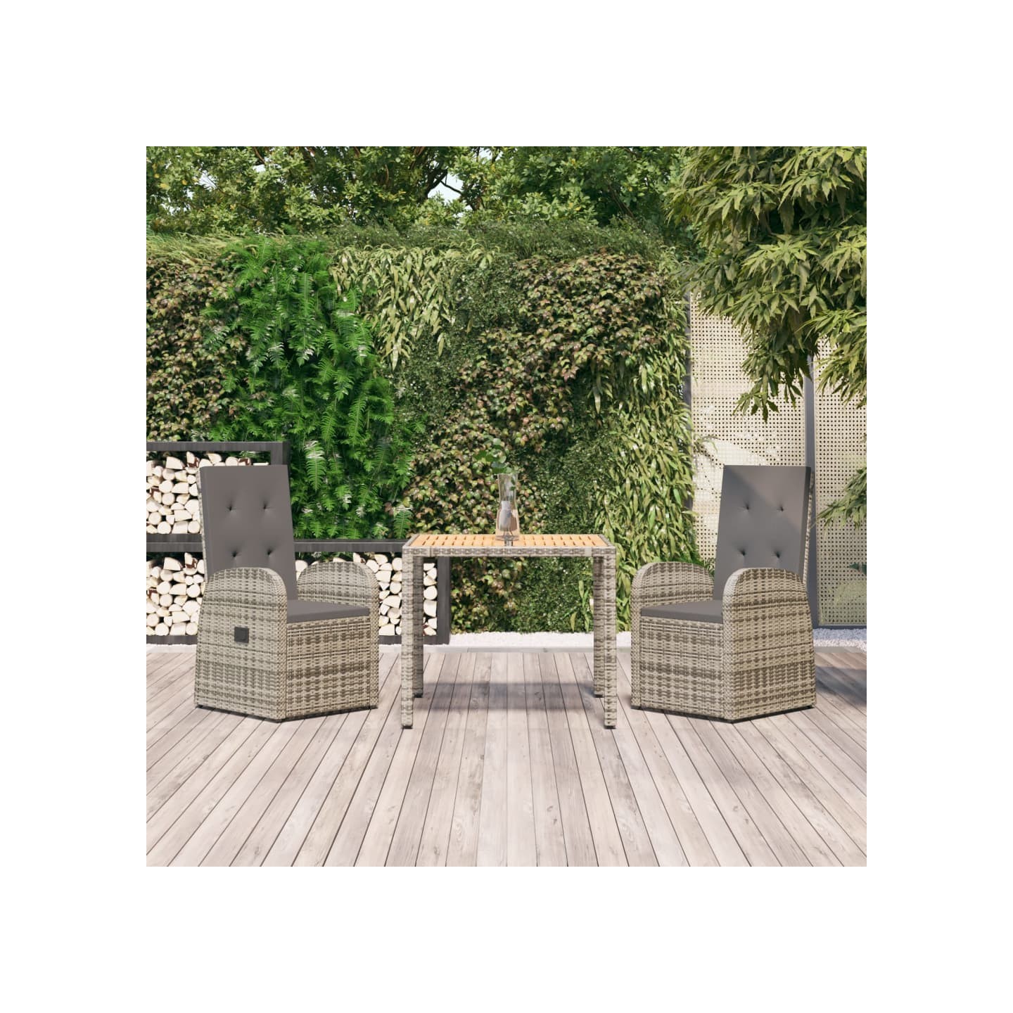 Ensemble à manger de jardin 3 pcs coussins gris résine tressée
