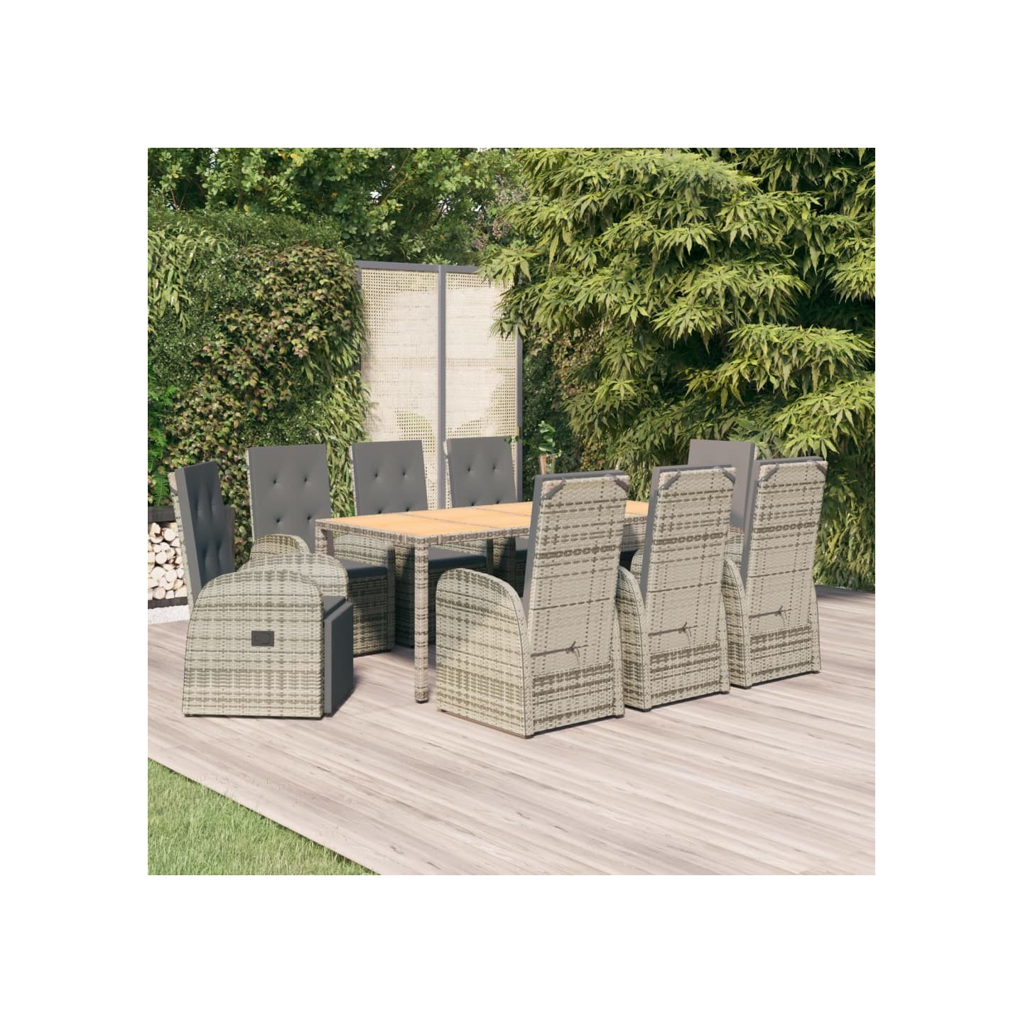 Ensemble à manger de jardin 9 pcs coussins gris résine tressée