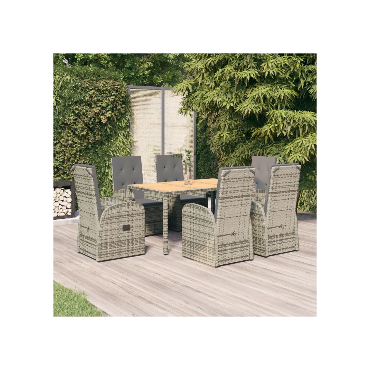 Ensemble à manger de jardin et coussins 7 pcs gris rotin