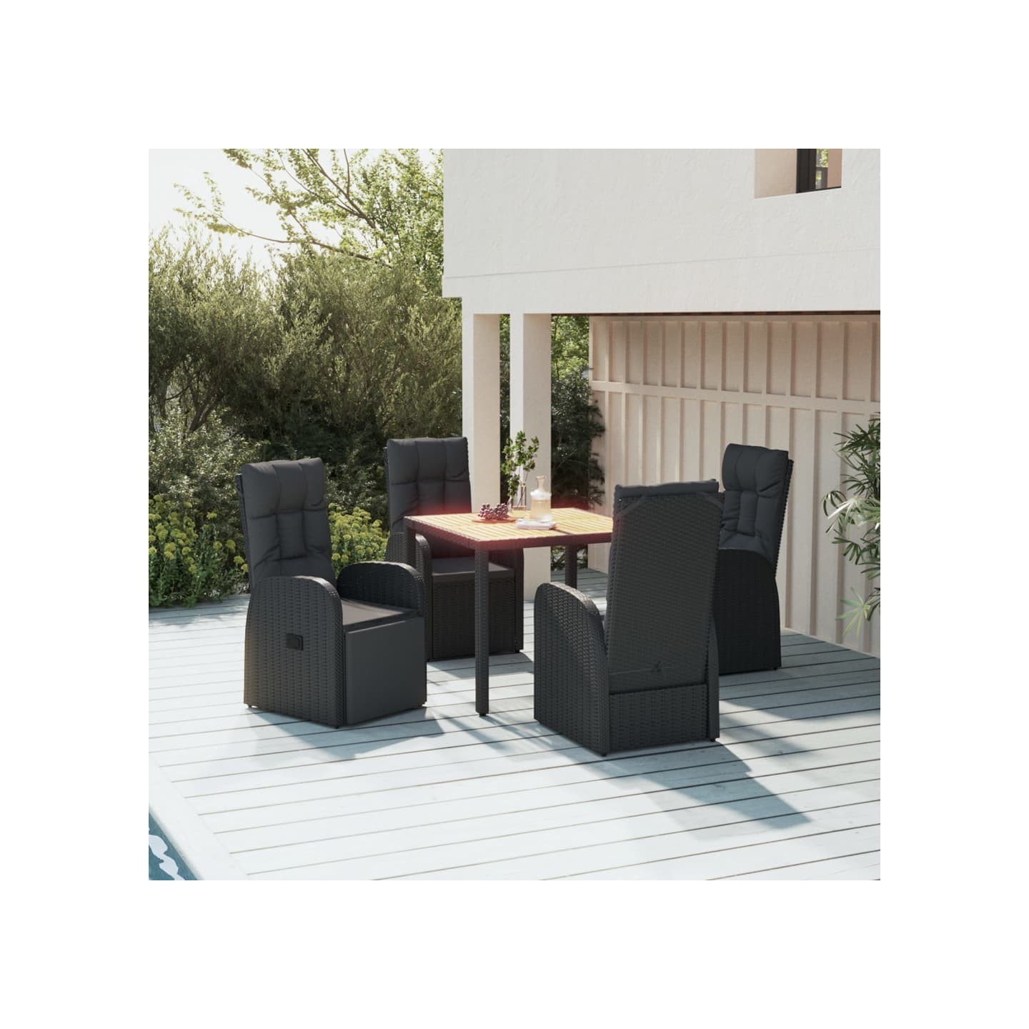 Ensemble à manger de jardin coussins 5pcs Noir Résine tressée