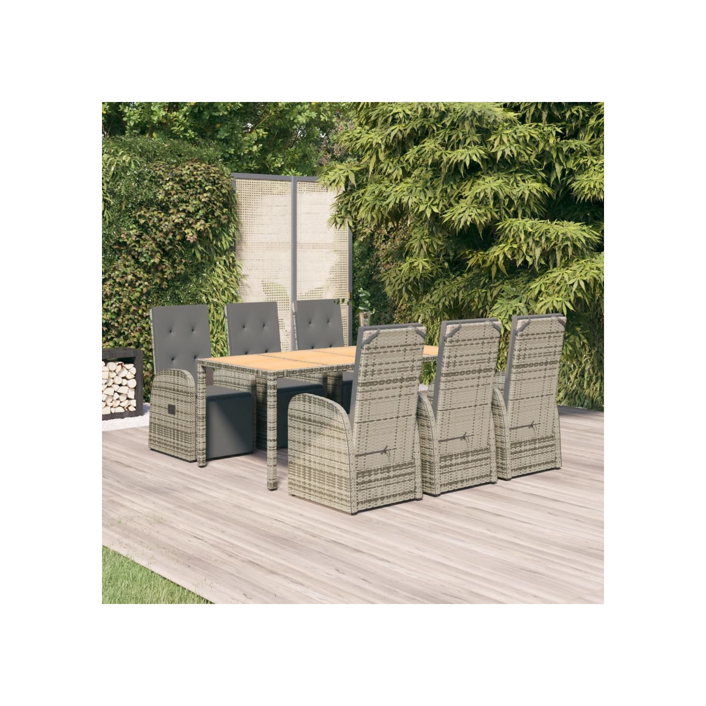 Ensemble à manger de jardin et coussins 7 pcs gris rotin