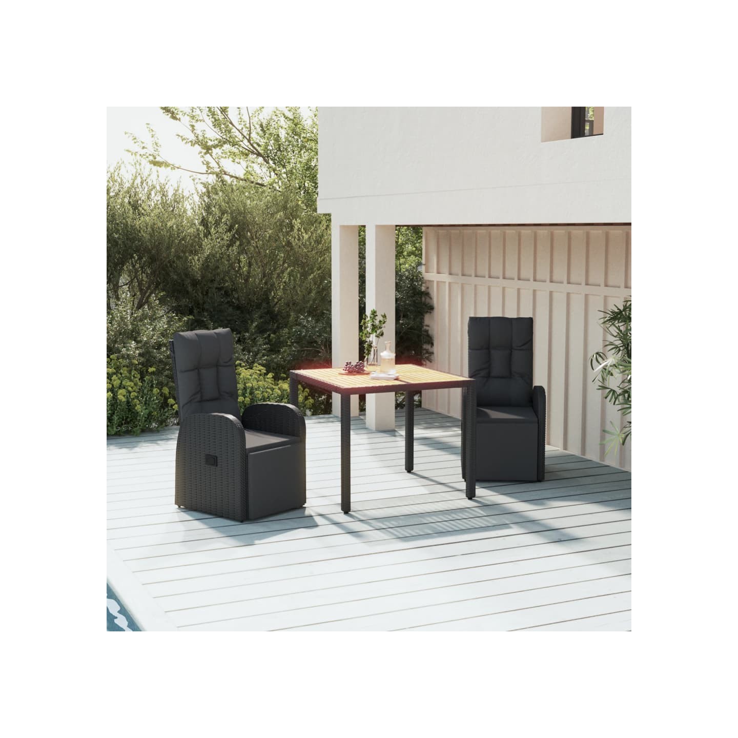 Ensemble à manger de jardin 3 pcs Noir Poly rotin et acacia