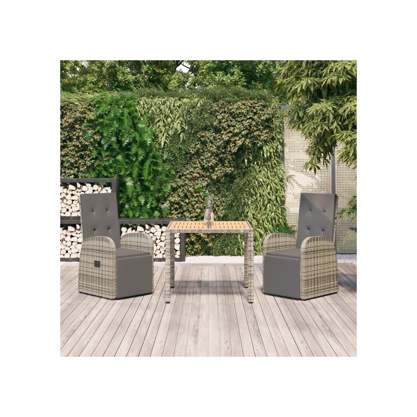 Ensemble à manger de jardin 3 pcs coussins gris résine tressée