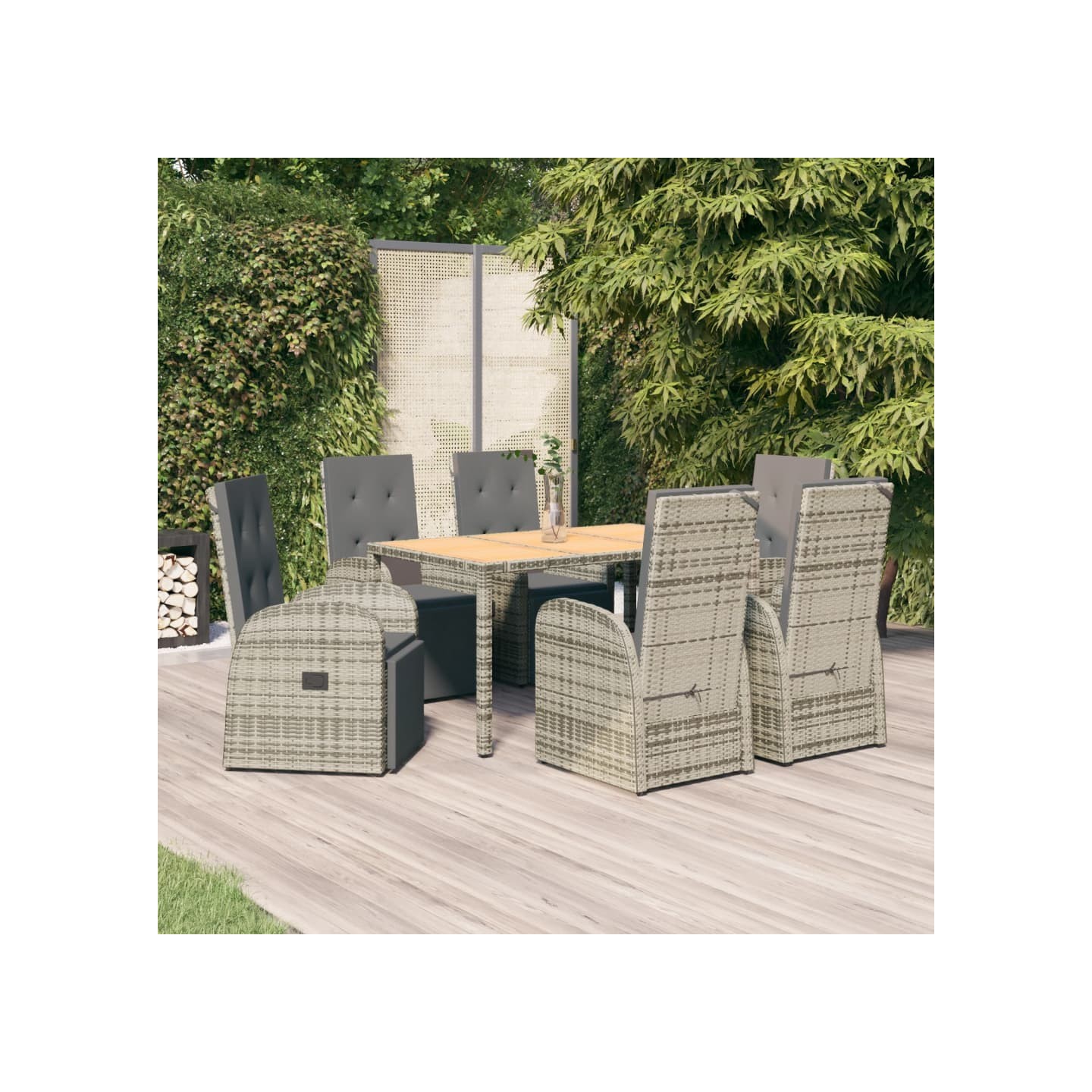 Ensemble à manger de jardin et coussins 7 pcs gris rotin