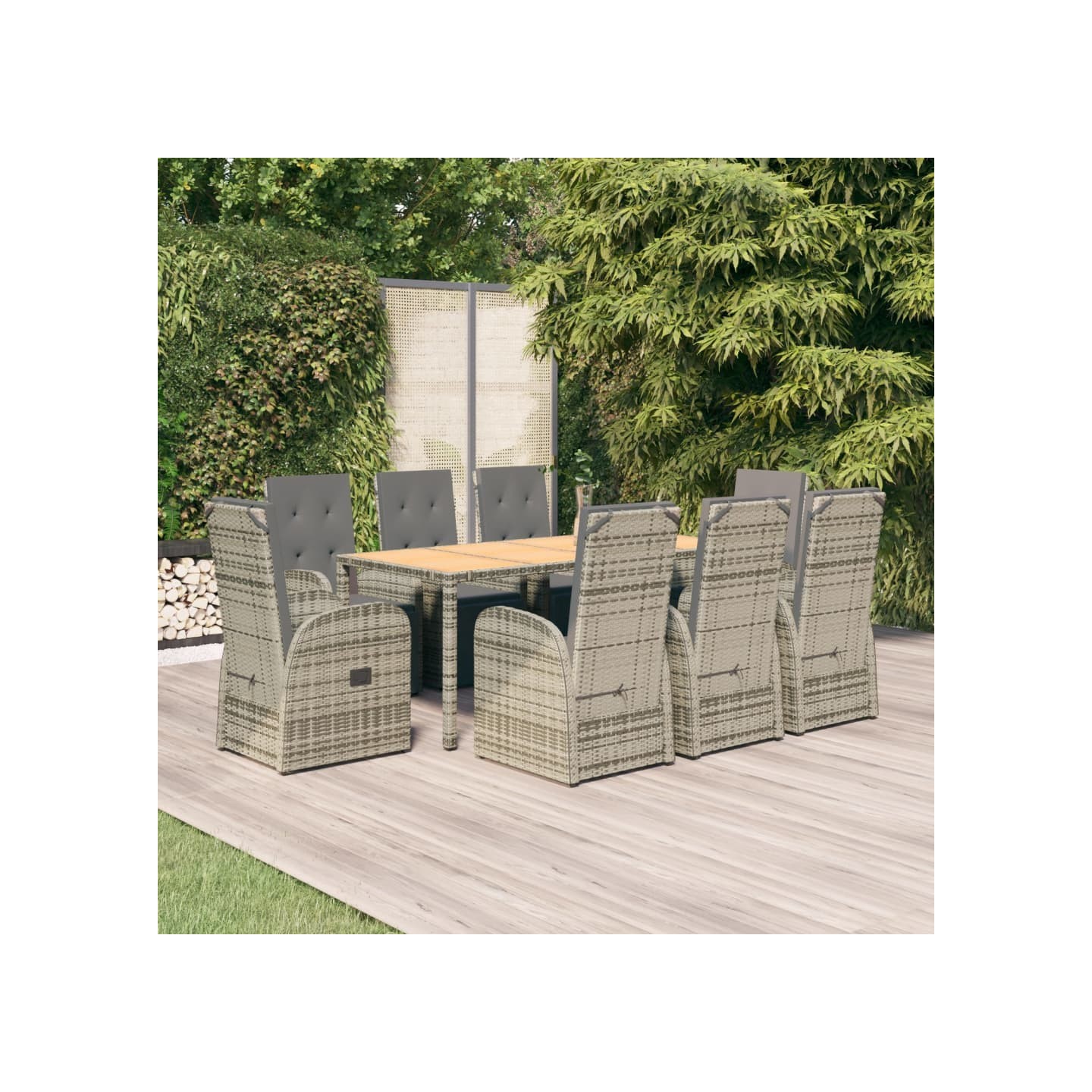 Ensemble à manger de jardin 9 pcs coussins gris résine tressée