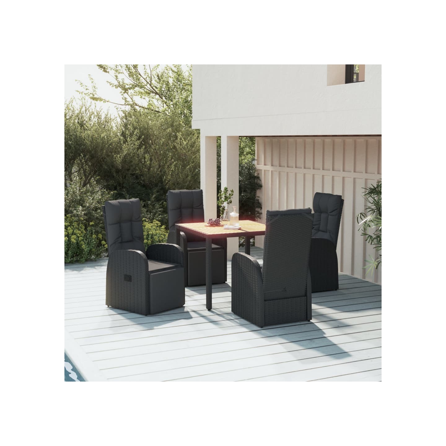 Ensemble à manger de jardin 5pcs Noir Poly rotin et acacia