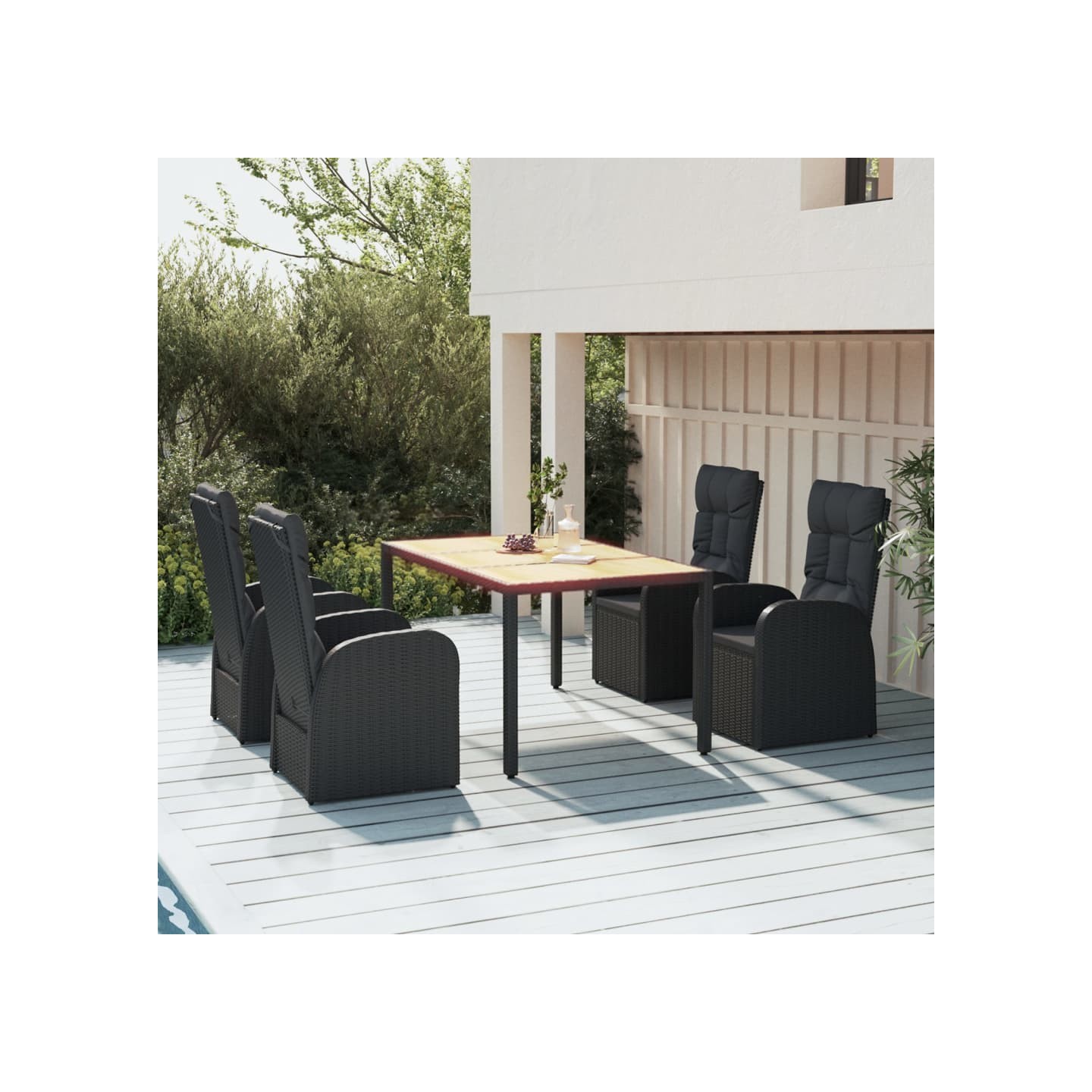 Ensemble à manger de jardin coussins 5pcs Noir Résine tressée