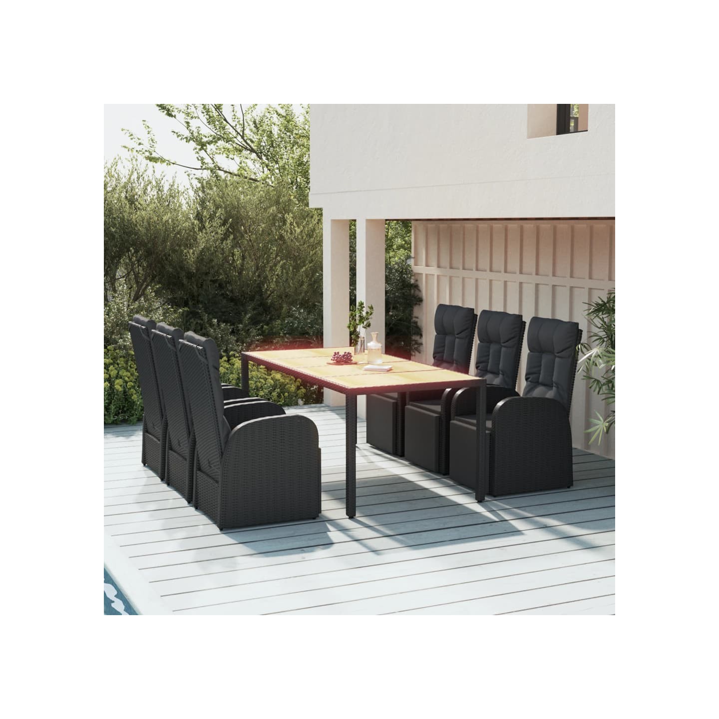Ensemble à manger de jardin 7 pcs Noir Poly rotin et acacia
