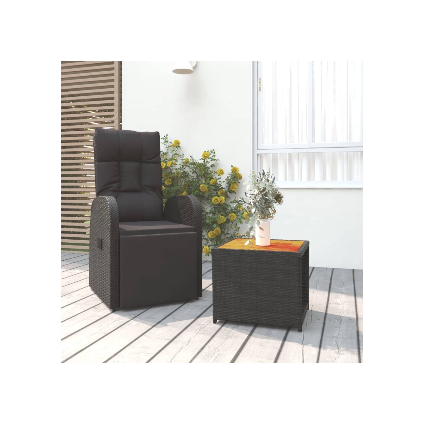 Ensemble de salon de jardin 2 pcs noir poly rotin et acacia