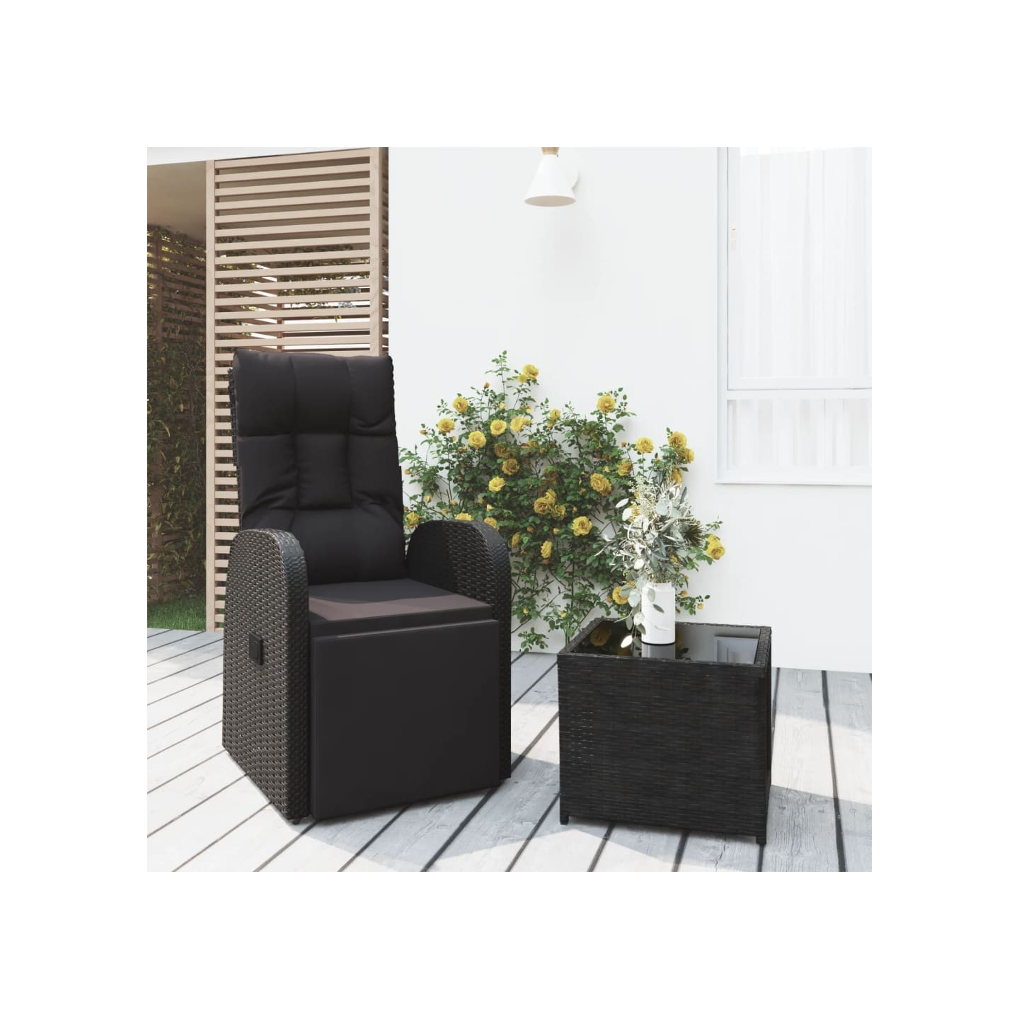 Ensemble de salon de jardin 2 pcs noir poly rotin et acier