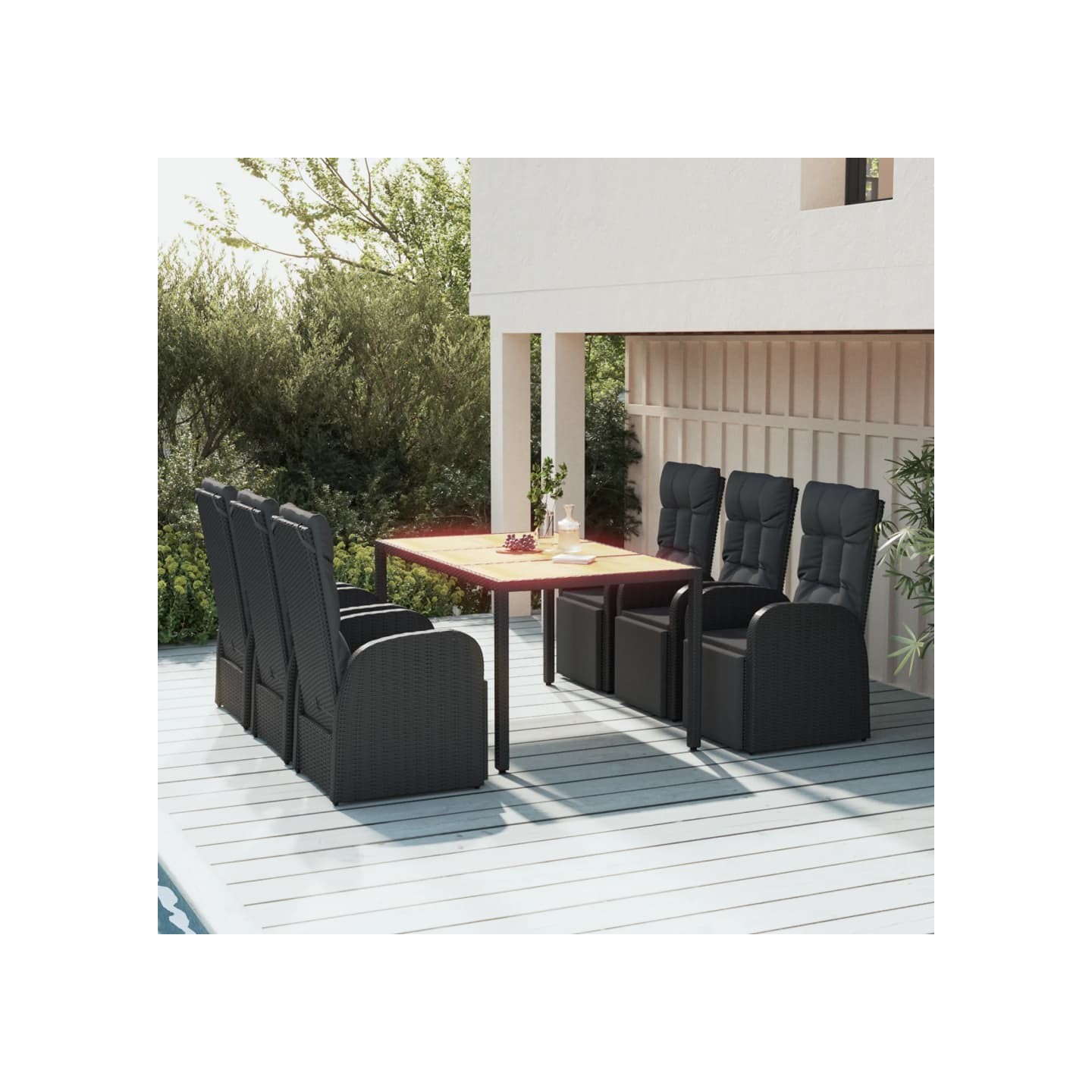 Ensemble à manger de jardin 7 pcs Noir Poly rotin et acacia