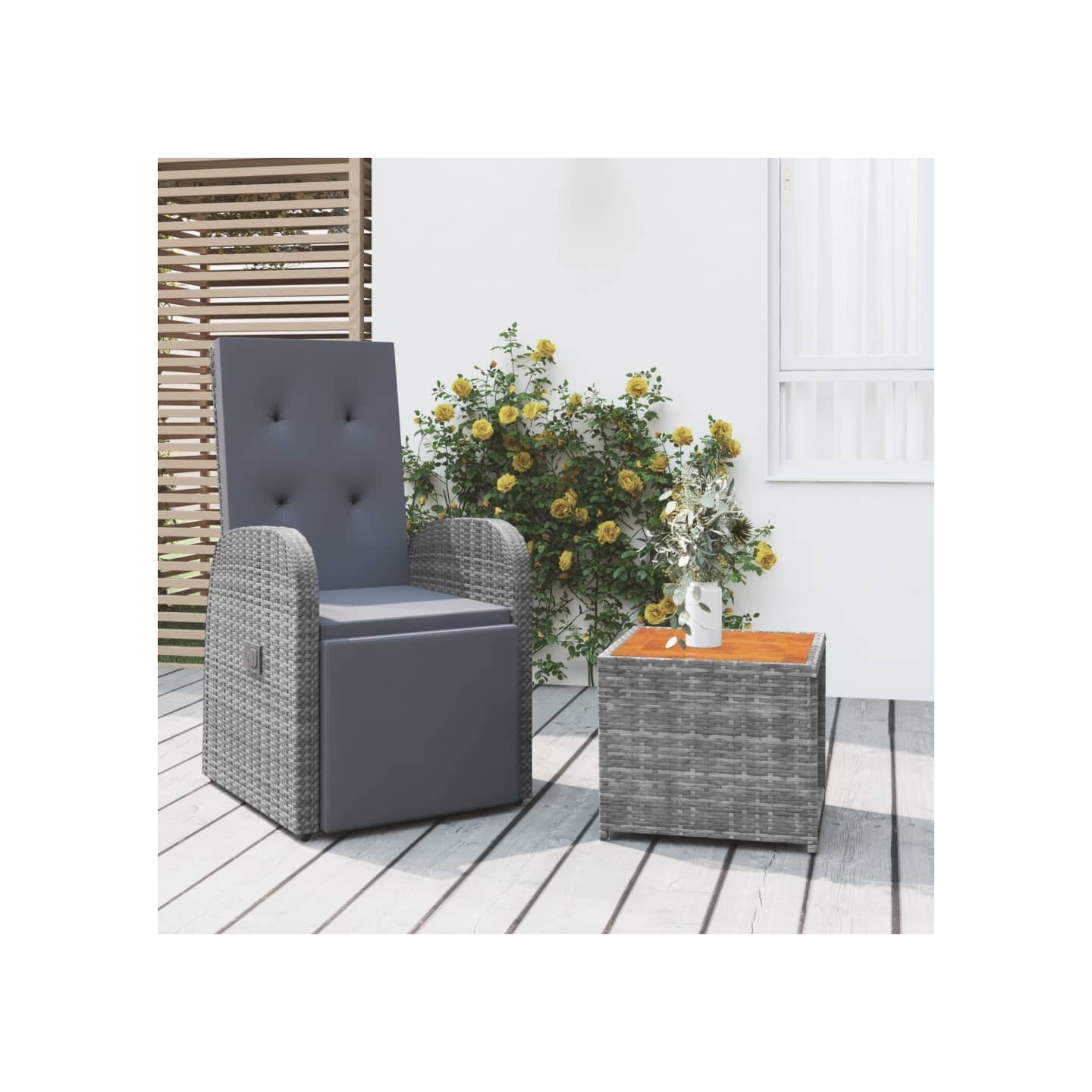 Ensemble de salon de jardin 2 pcs gris poly rotin et acacia