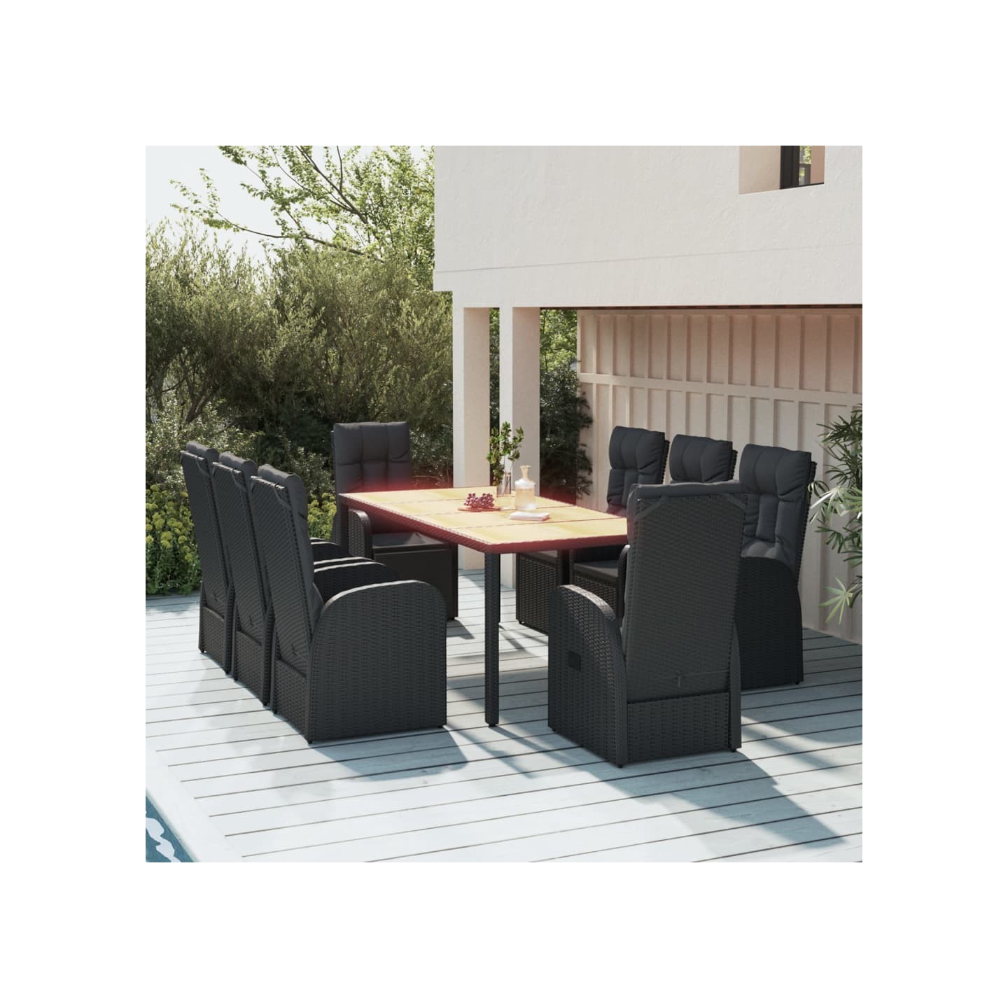 Ensemble à manger de jardin 9pcs coussins noir résine tressée