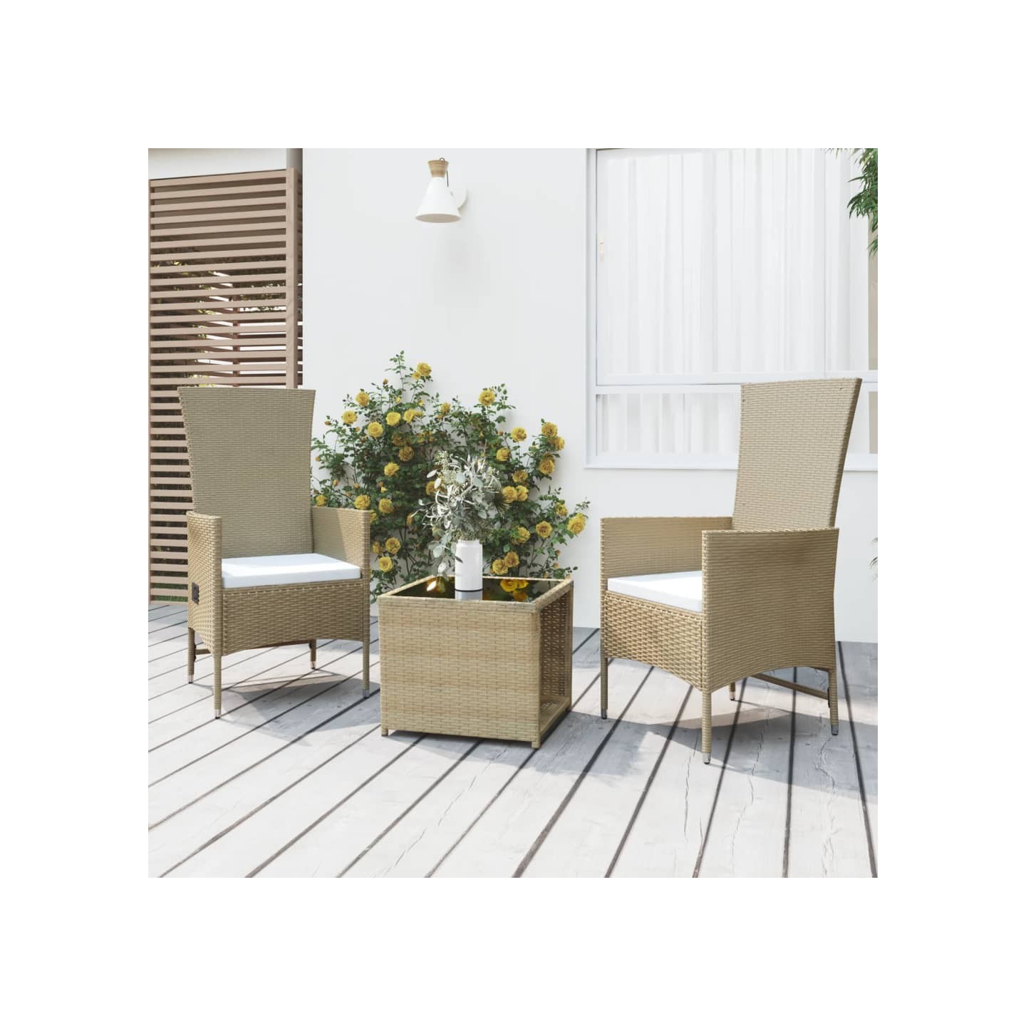 Ensemble de salon de jardin 3 pcs beige poly rotin et acier