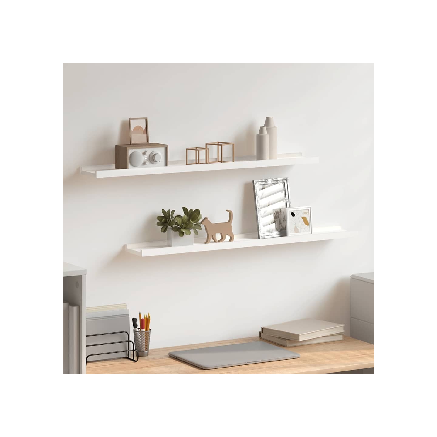 Étagères à rebord pour cadre photo 2 pcs Blanc 80x9x3 cm MDF