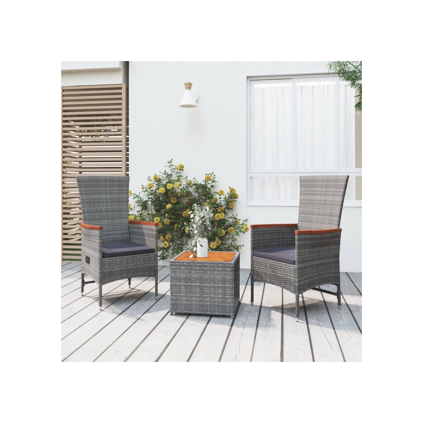 Ensemble de salon de jardin 3 pcs gris poly rotin et acacia