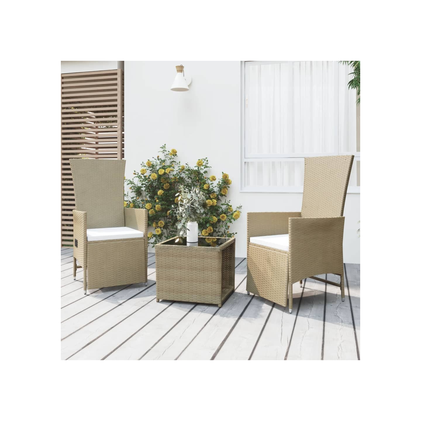 Ensemble de salon de jardin 3 pcs beige poly rotin et acier