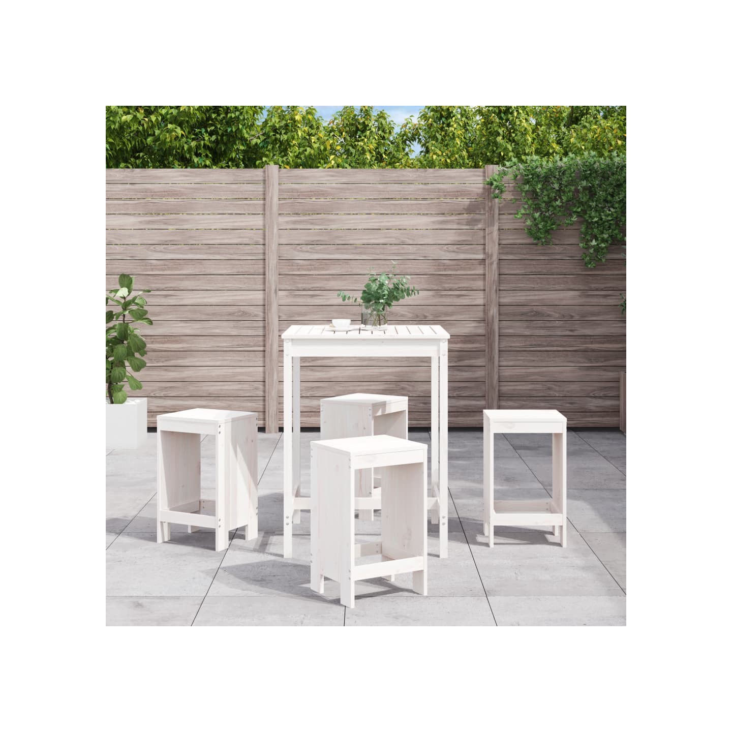 Ensemble de bar de jardin 5 pcs blanc bois massif de pin