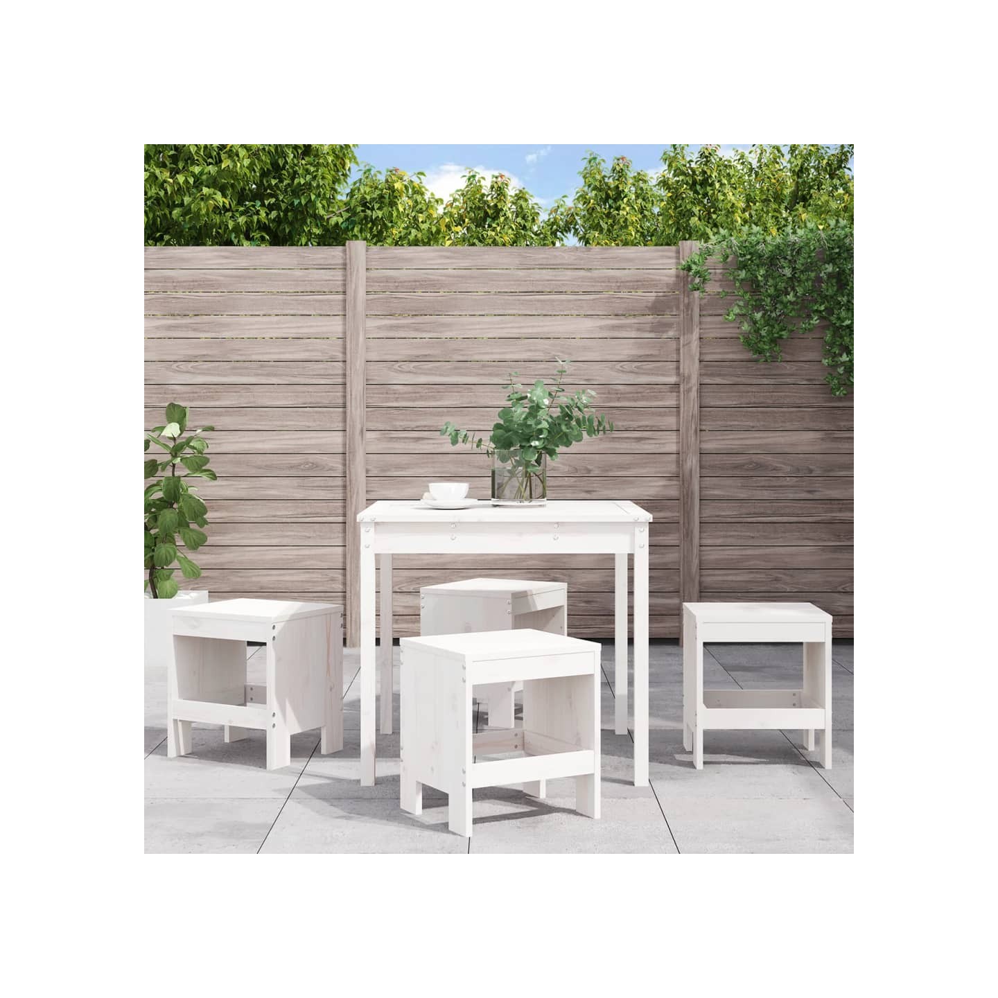 Ensemble à manger de jardin 5pcs blanc bois massif de pin