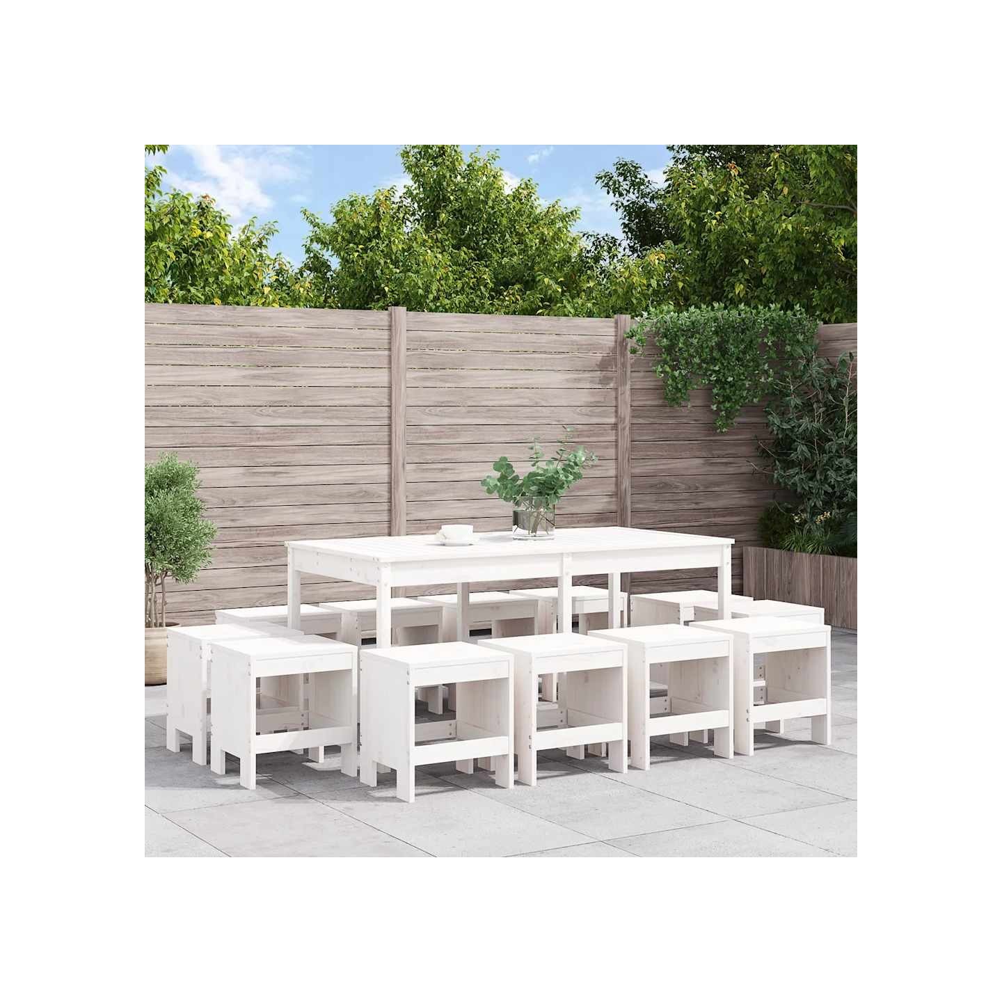 Ensemble à manger de jardin 13 pcs blanc bois de pin massif
