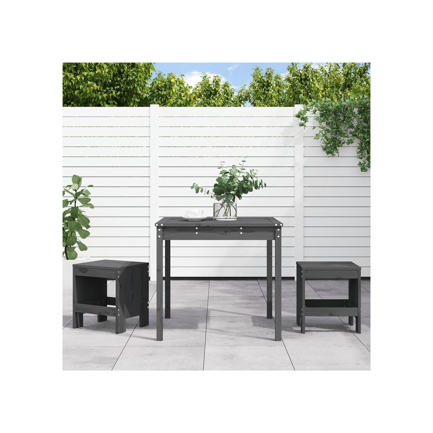 Ensemble de bistrot de jardin 3 pcs gris bois de pin massif