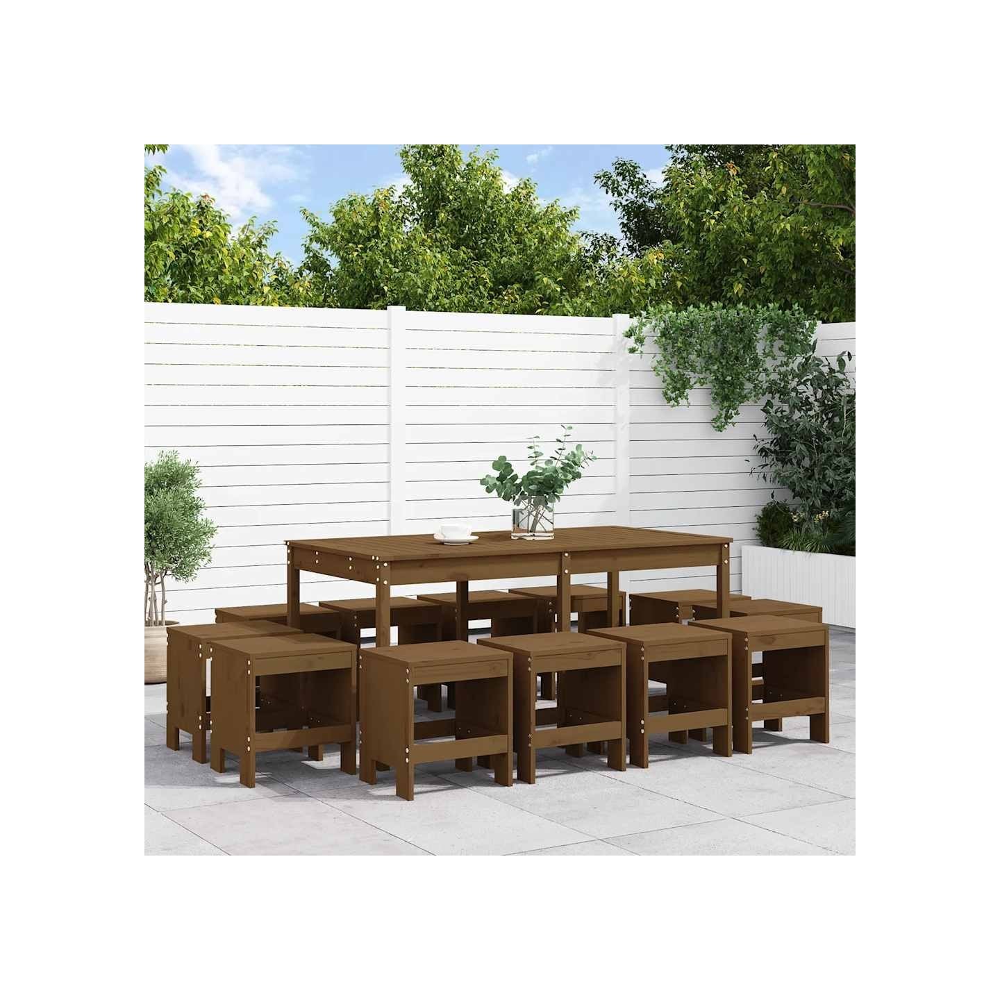 Ensemble à manger de jardin 13 pcs marron miel bois pin massif