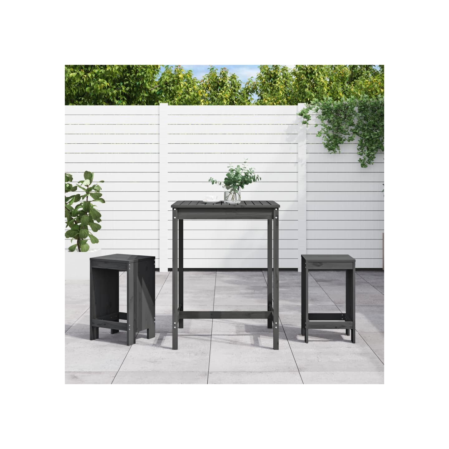 Ensemble de bar de jardin 3 pcs gris bois de pin massif