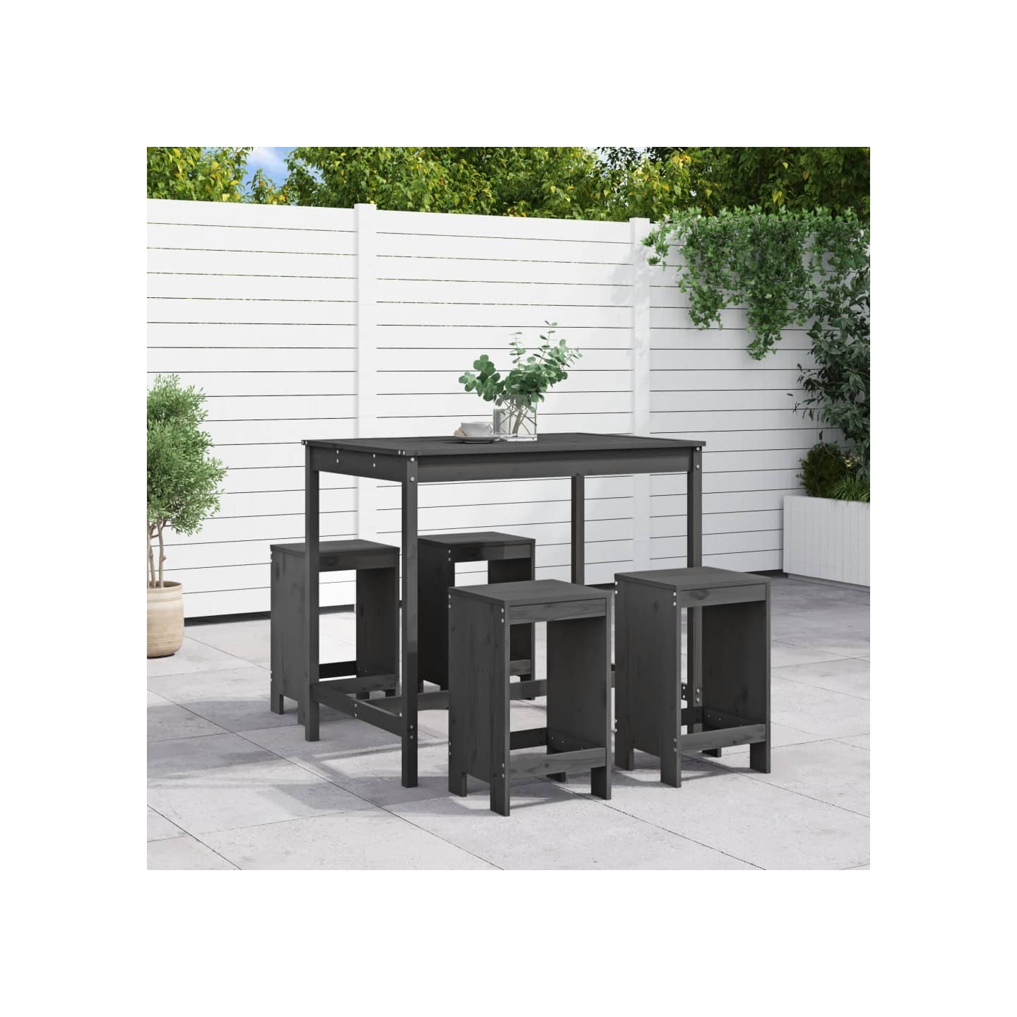 Ensemble de bar de jardin 5 pcs gris bois de pin massif