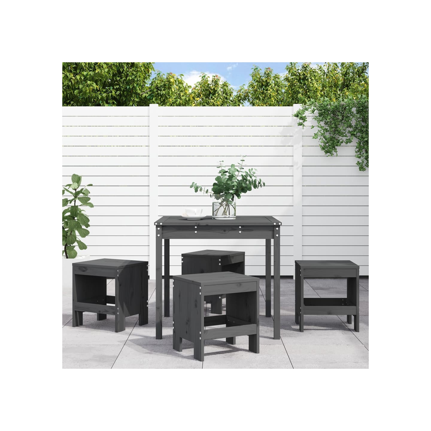 Ensemble à manger de jardin 5pcs gris bois massif de pin