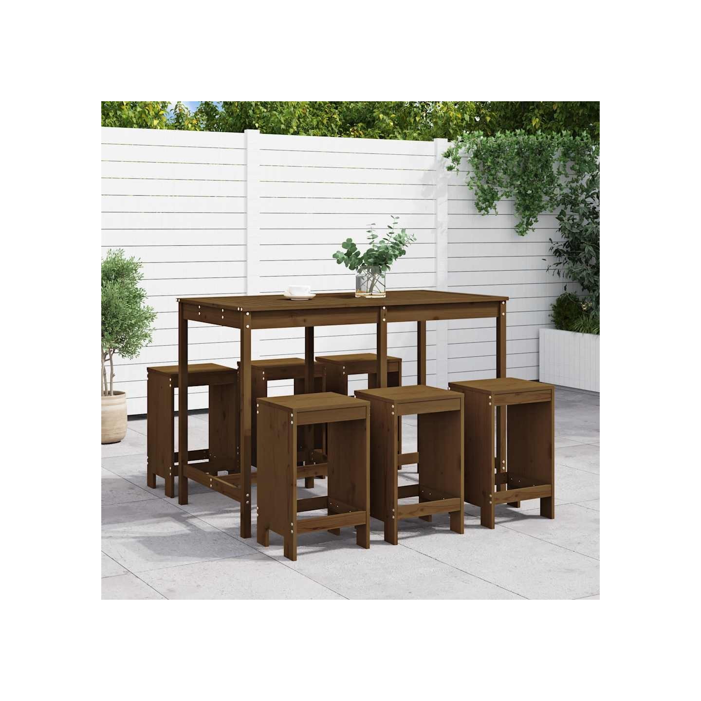 Ensemble de bar de jardin 7 pcs marron miel bois de pin massif