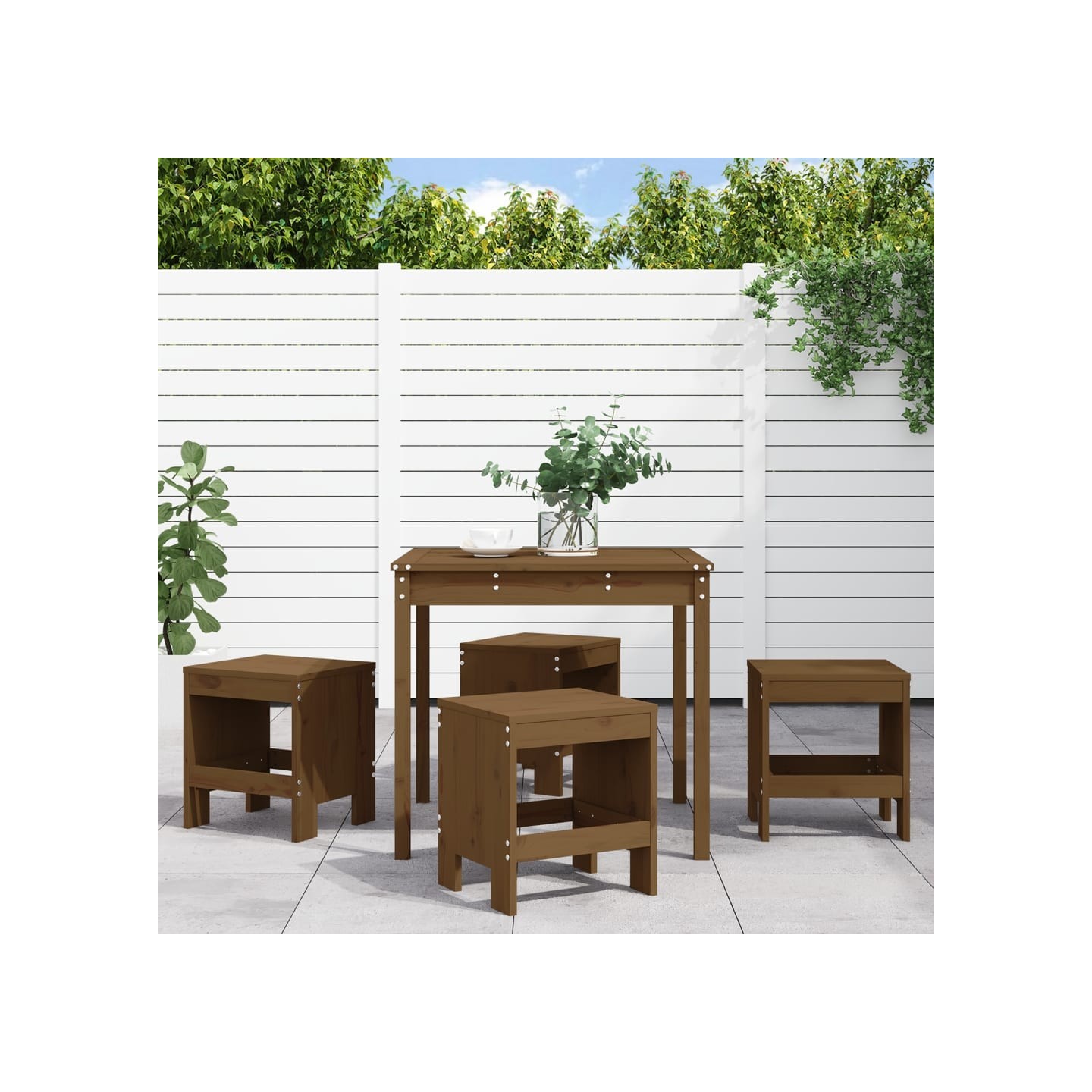 Ensemble à manger de jardin 5pcs marron miel bois pin massif