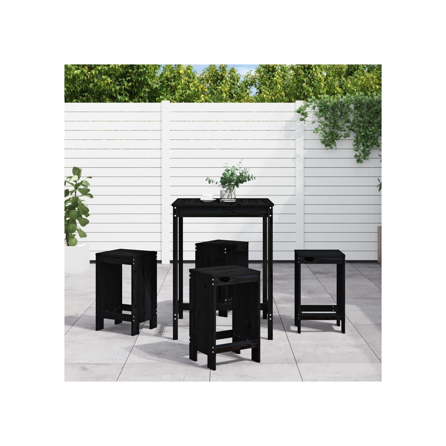 Ensemble de bar de jardin 5 pcs noir bois de pin massif