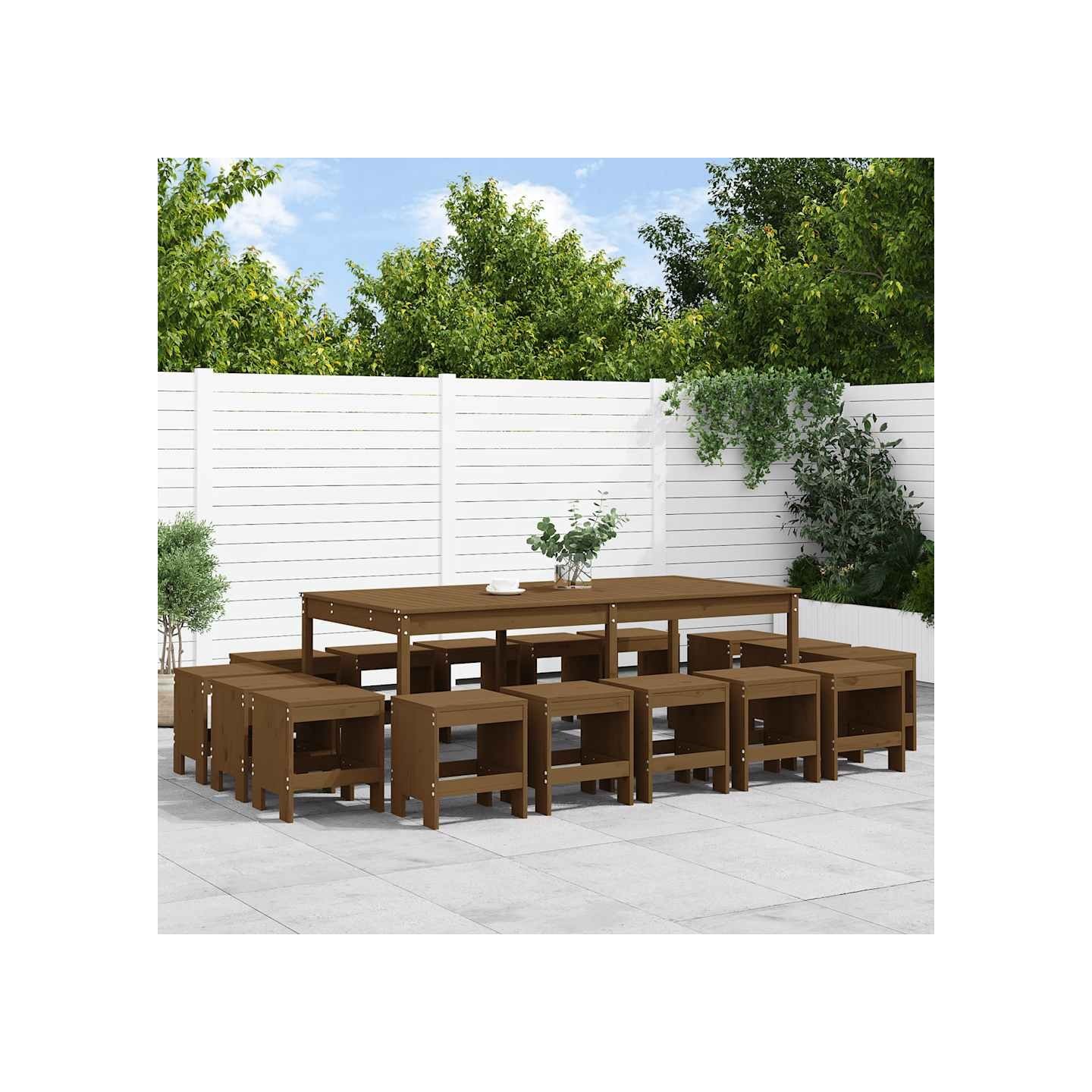 Ensemble à manger de jardin 17 pcs marron miel bois pin massif