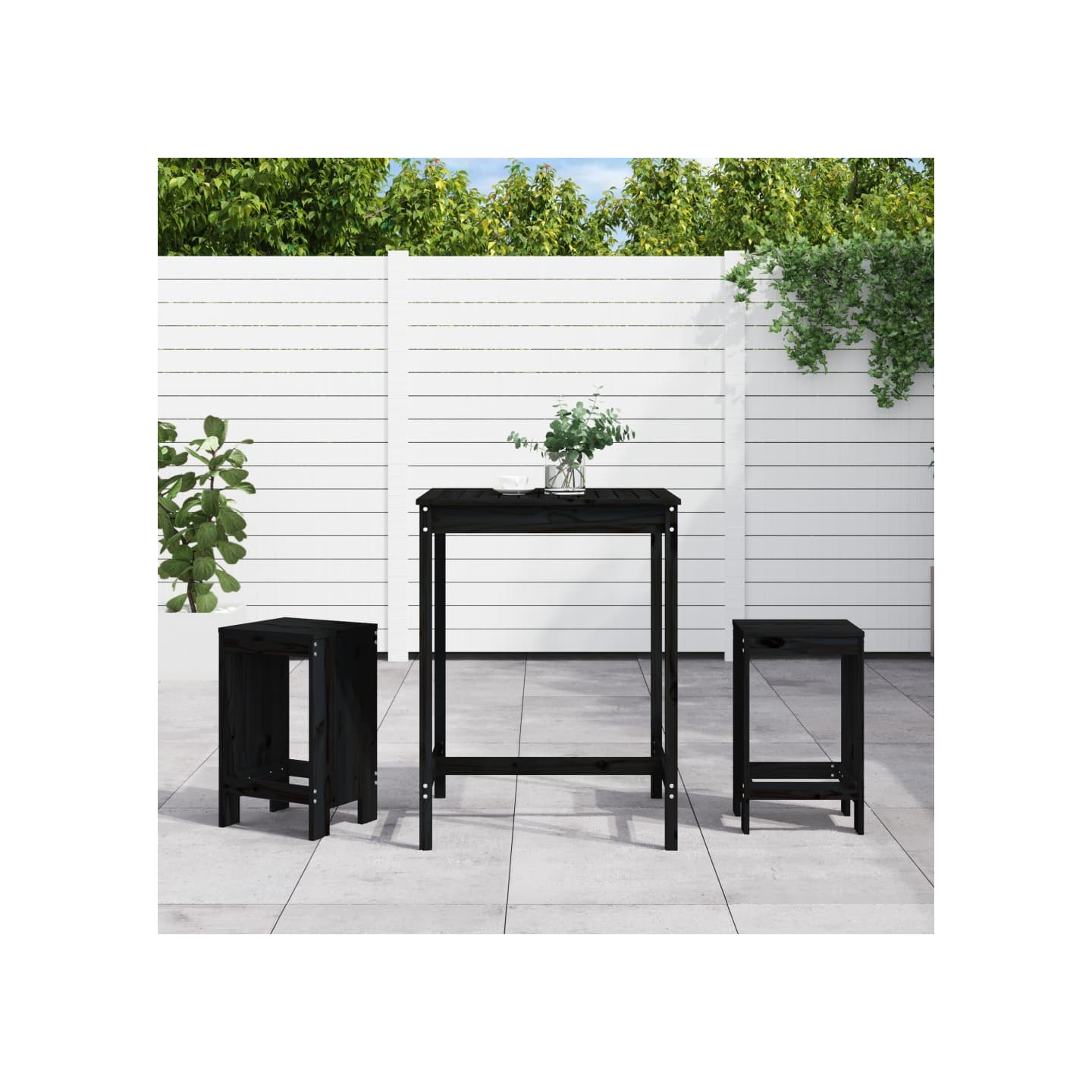 Ensemble de bar de jardin 3 pcs noir bois de pin massif