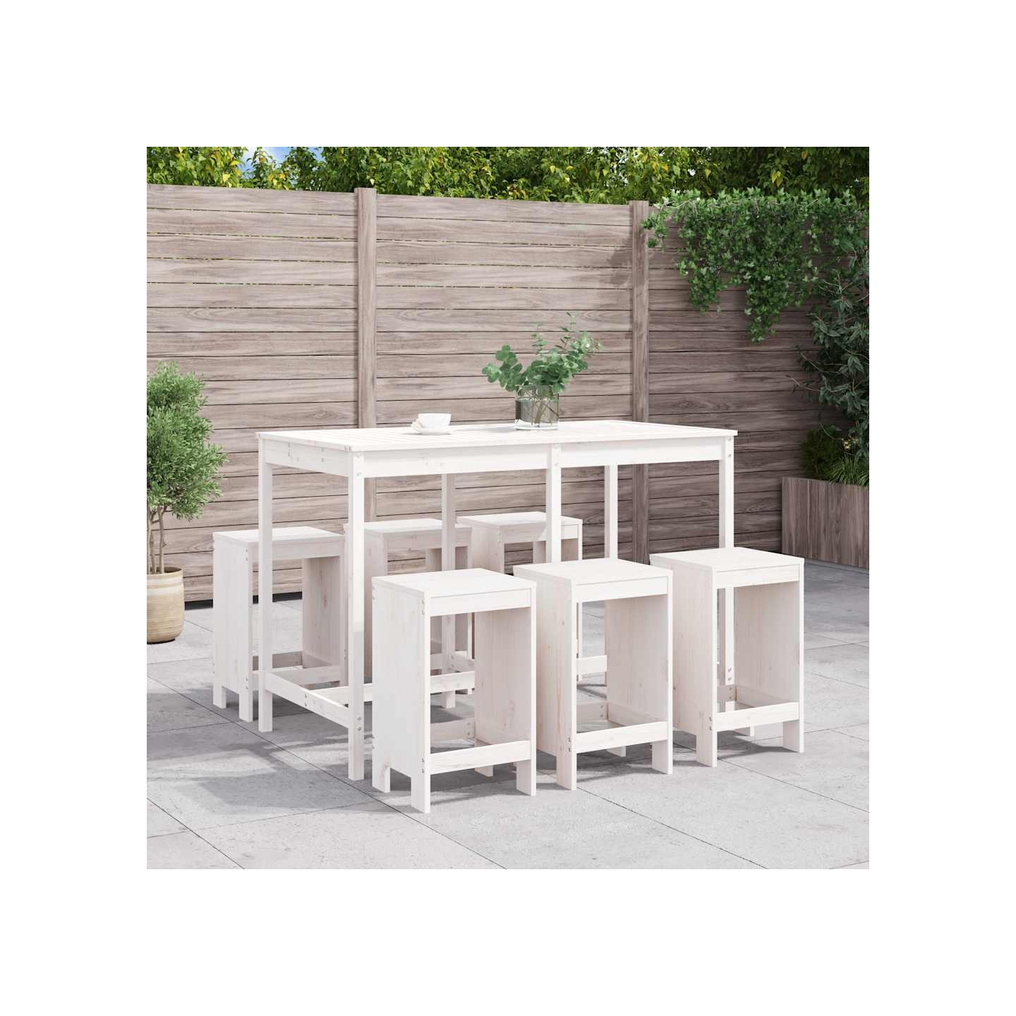 Ensemble de bar de jardin 7 pcs blanc bois de pin massif