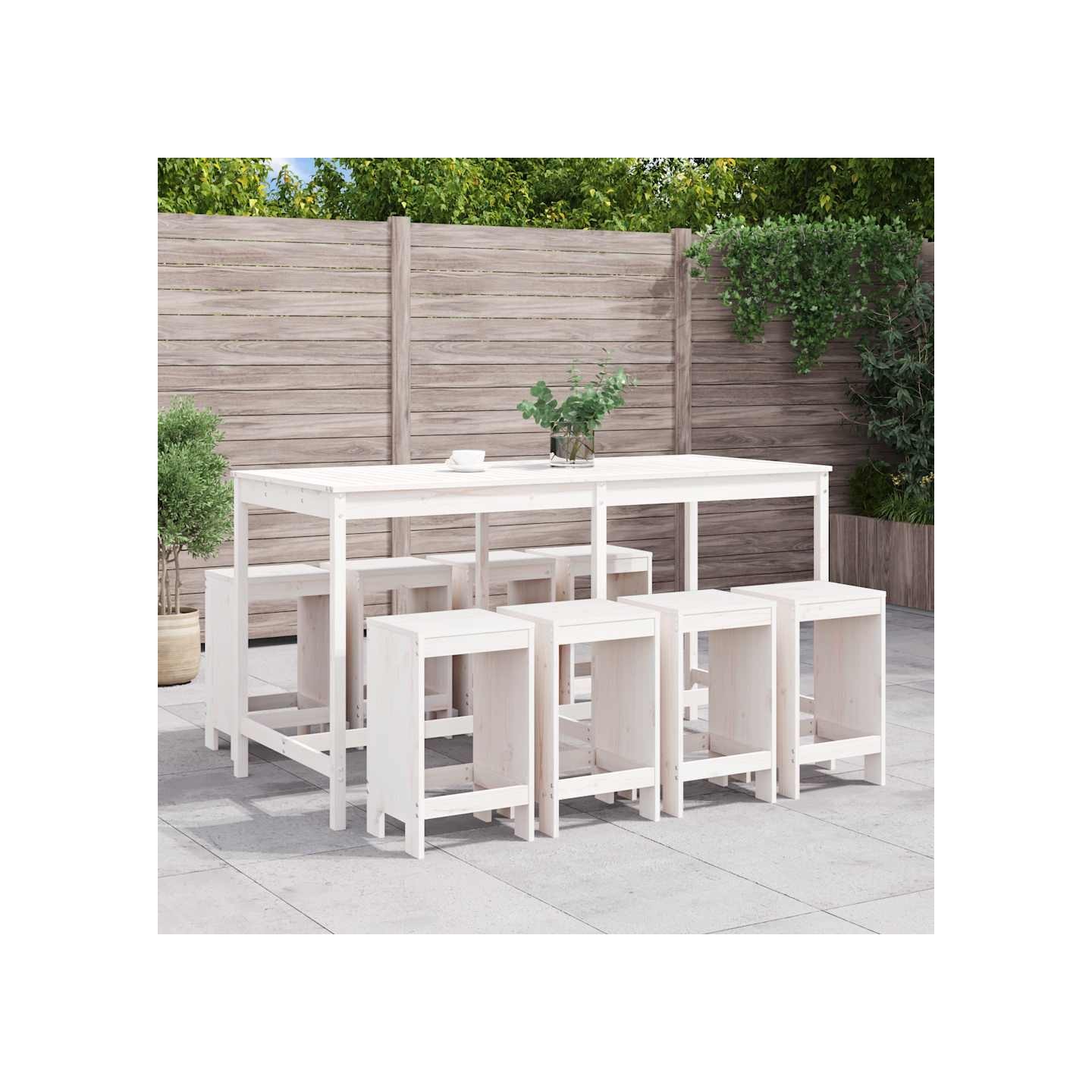 Ensemble de bar de jardin 9 pcs blanc bois de pin massif
