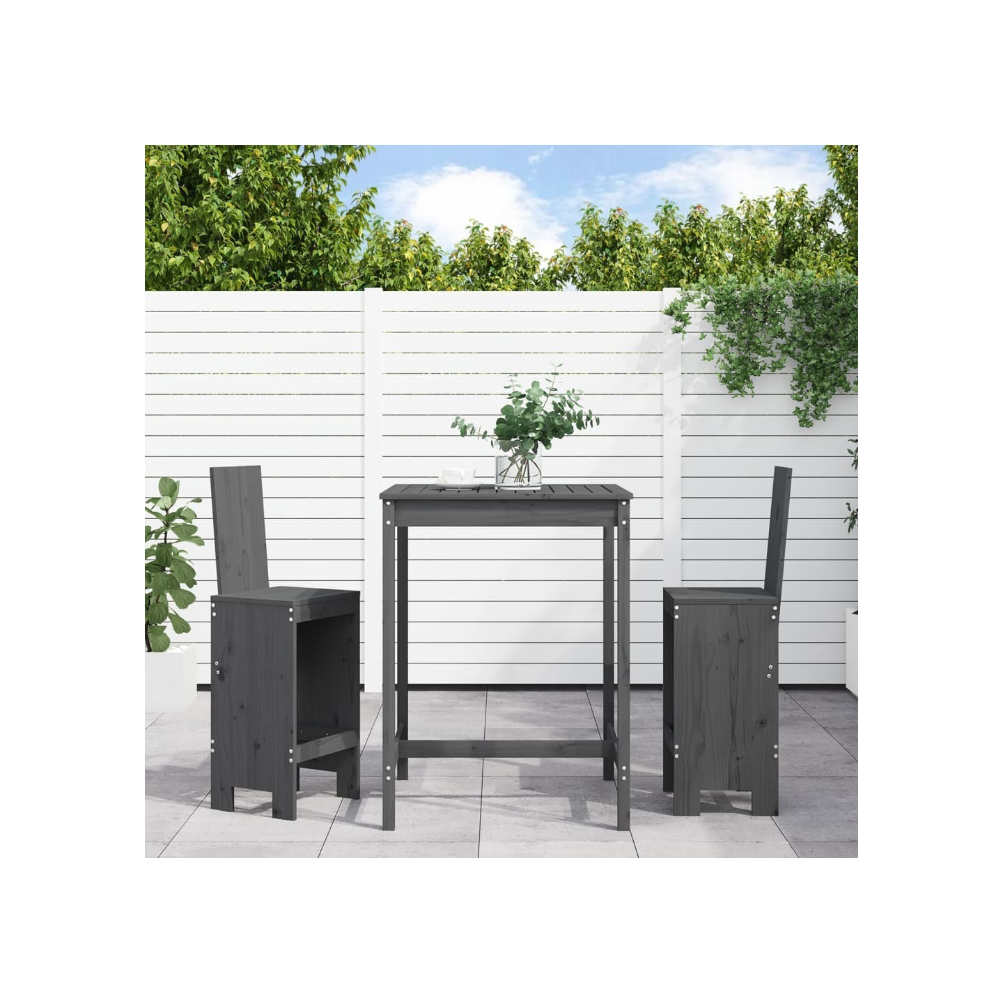 Ensemble de bar de jardin 3 pcs gris bois de pin massif