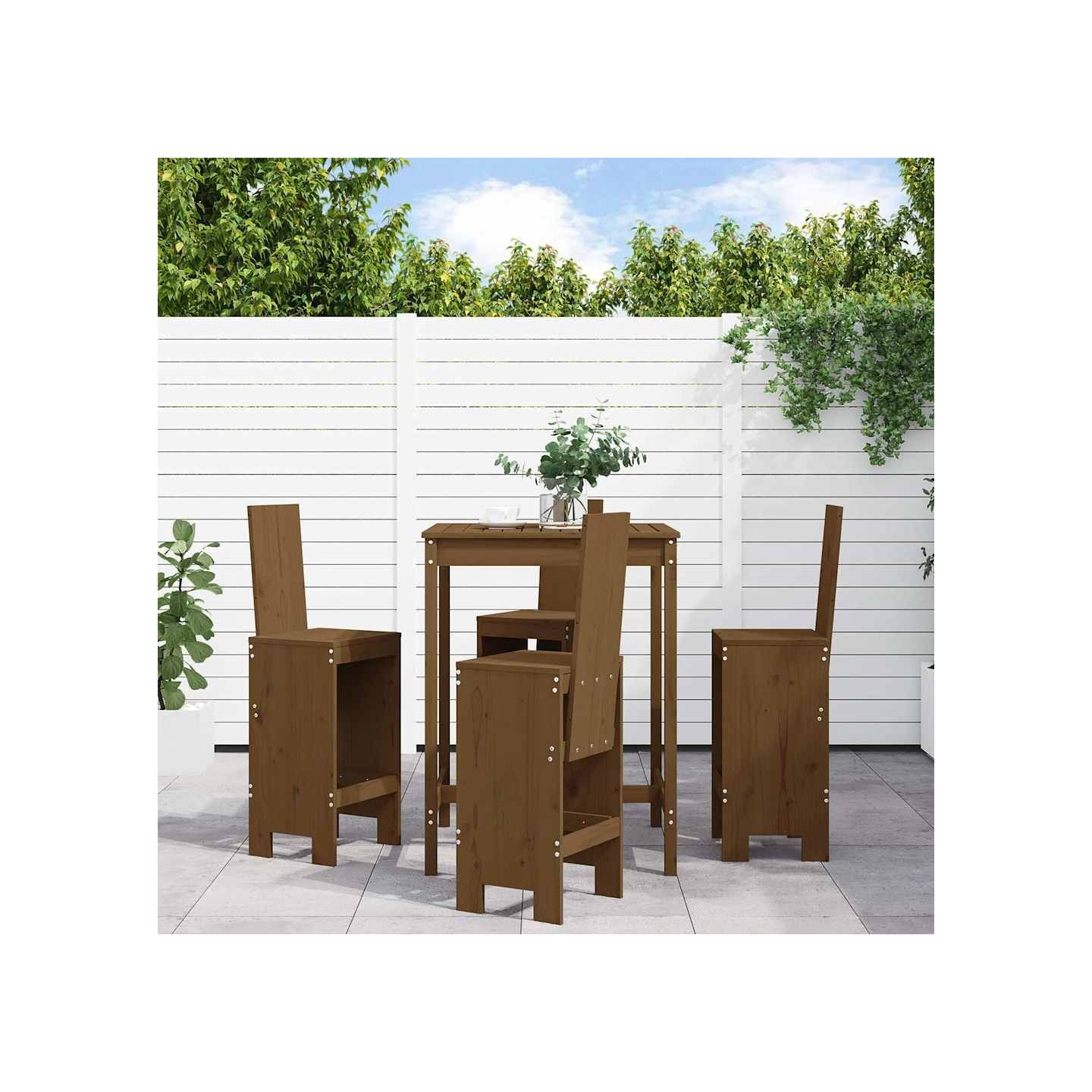 Ensemble de bar de jardin 5 pcs marron miel bois de pin massif