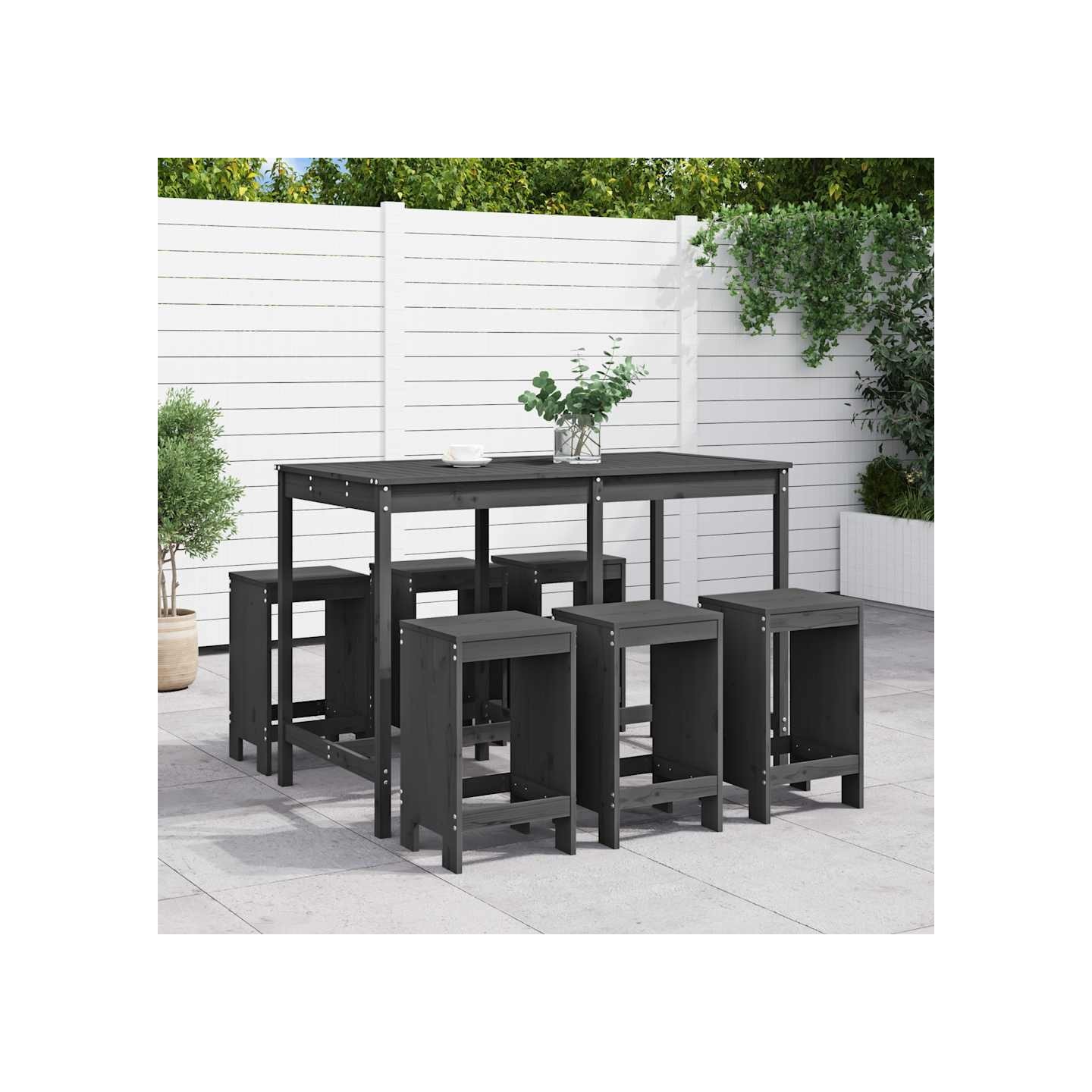 Ensemble de bar de jardin 7 pcs gris bois de pin massif