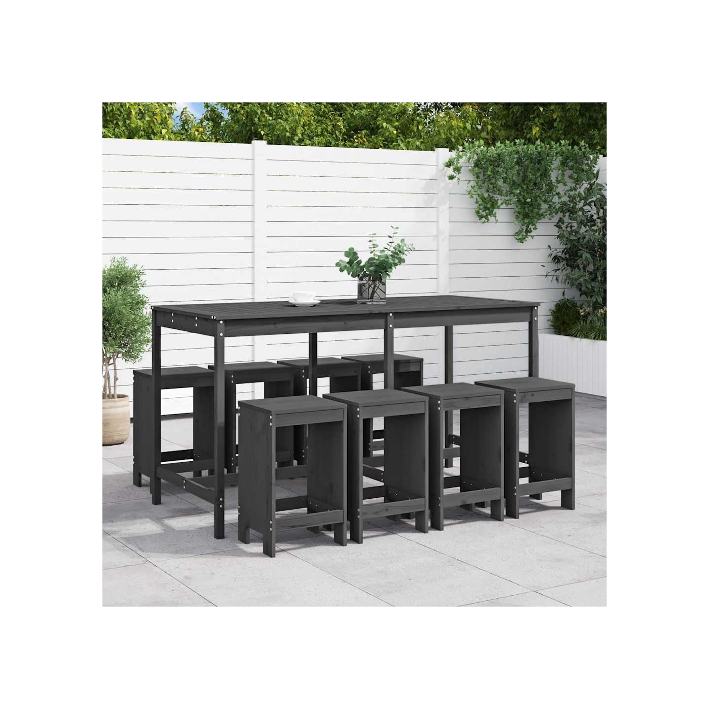 Ensemble de bar de jardin 9 pcs gris bois de pin massif