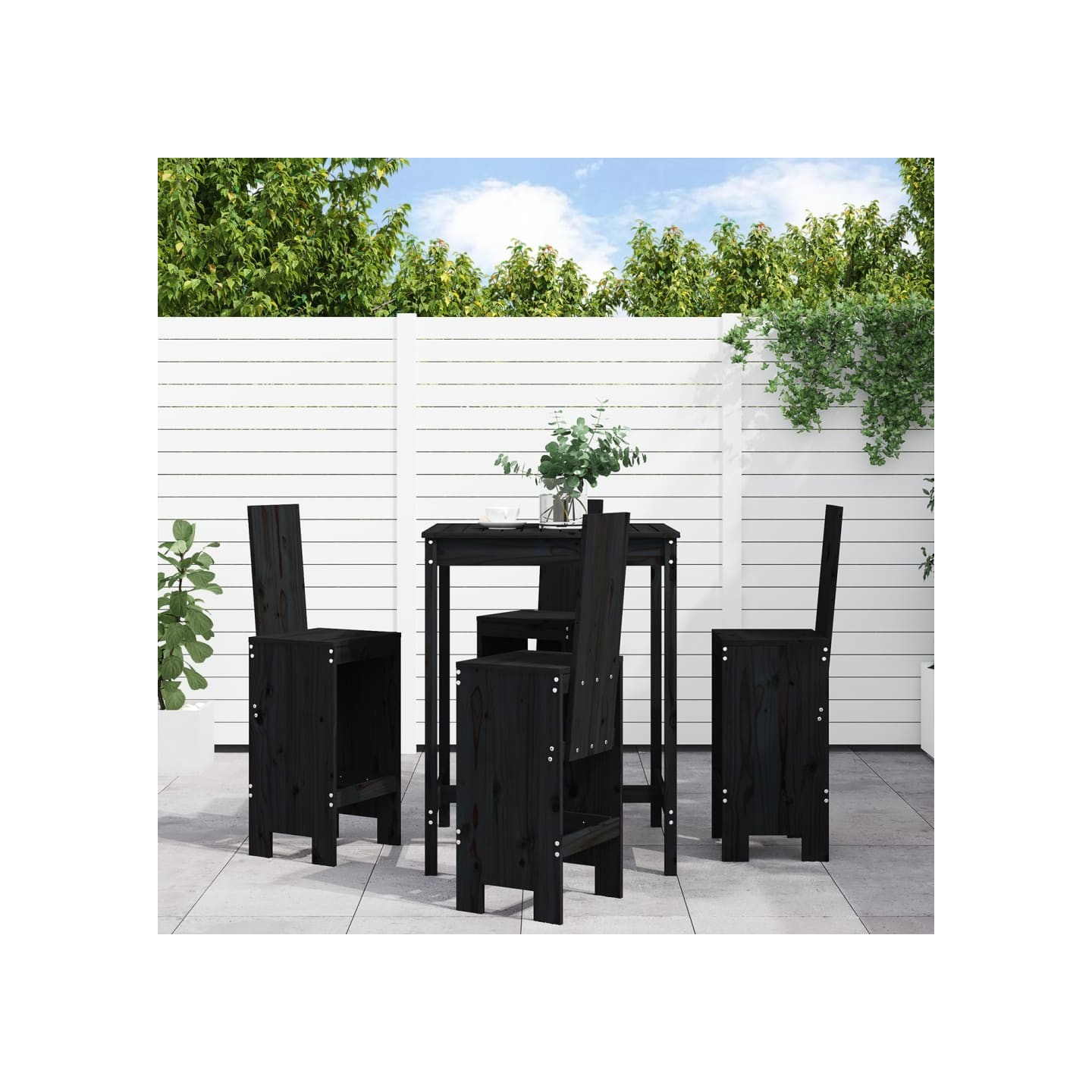 Ensemble de bar de jardin 5 pcs noir bois de pin massif