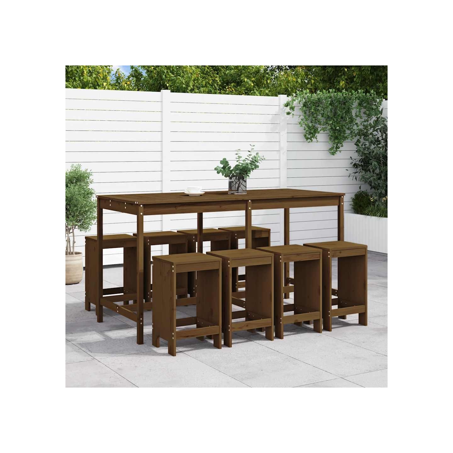 Ensemble de bar de jardin 9 pcs marron miel bois de pin massif