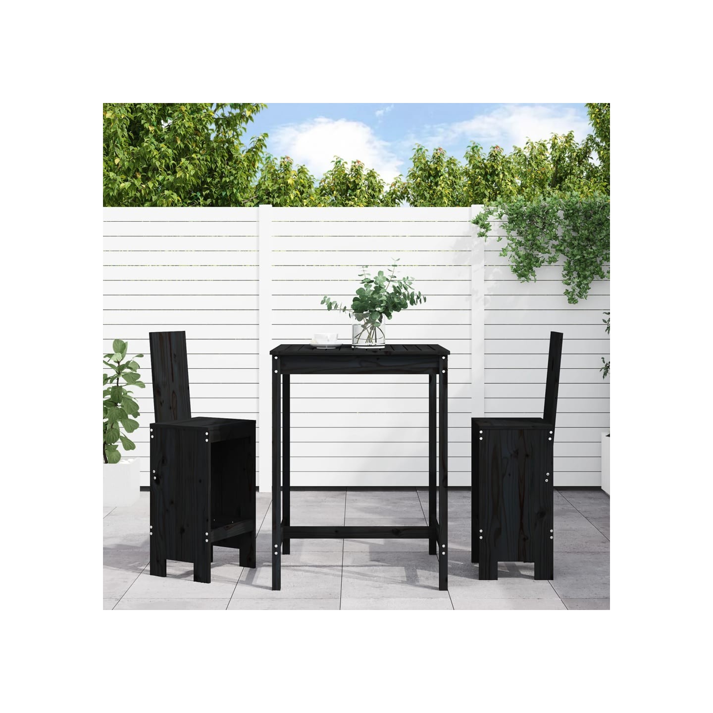 Ensemble de bar de jardin 3 pcs noir bois de pin massif
